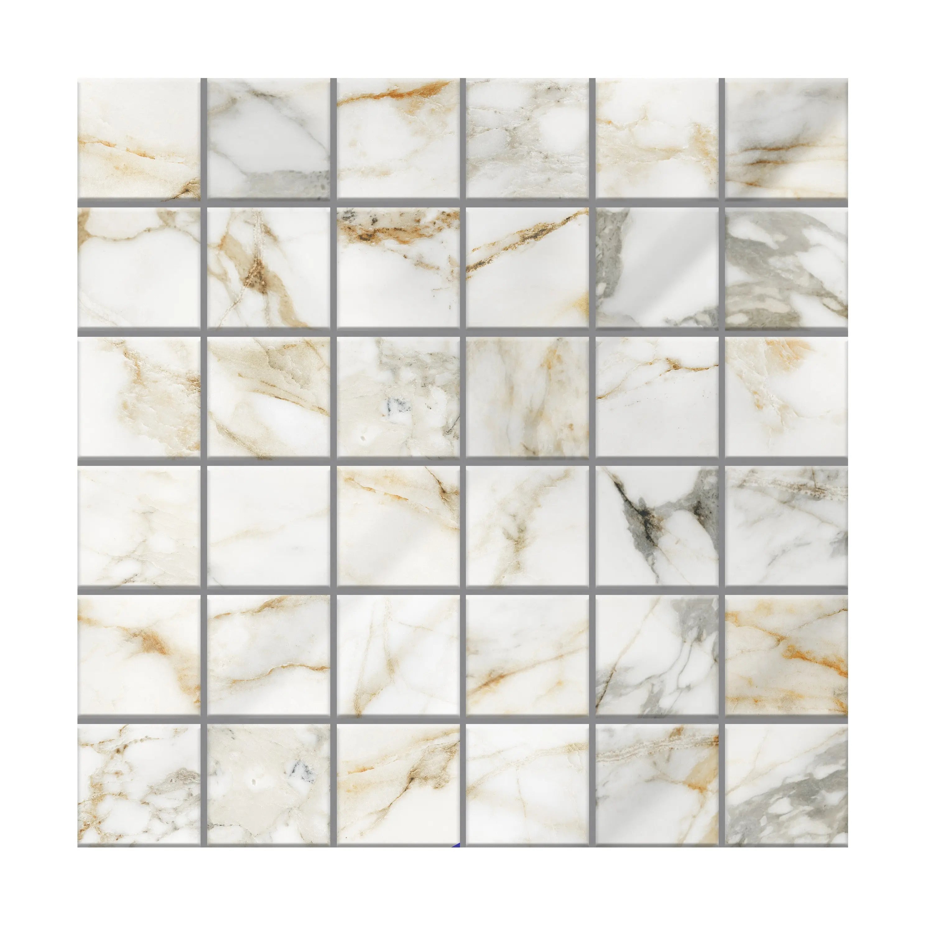 Aurora Porcelain Tile White Glossy Square Mosaic 2x2 Sheet