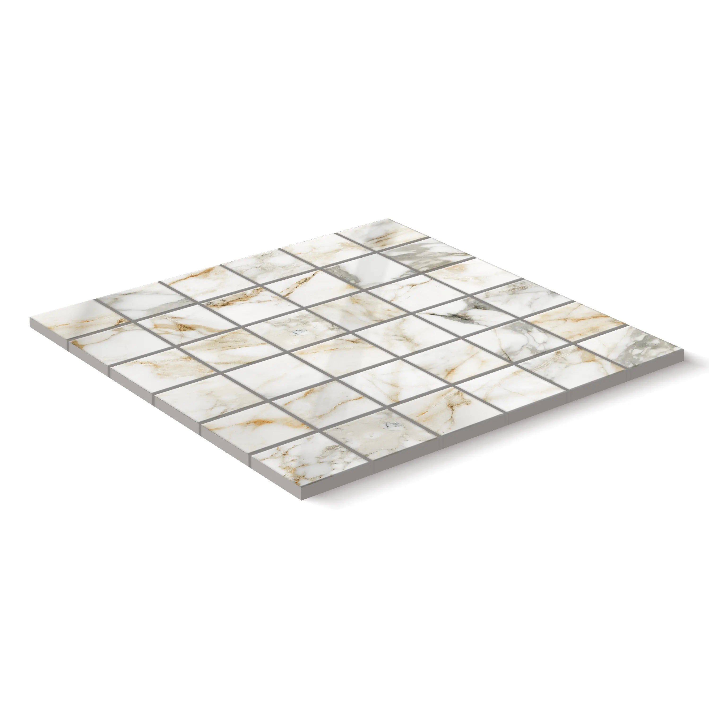 Aurora Porcelain Tile White Glossy Square Mosaic 2x2 Sheet
