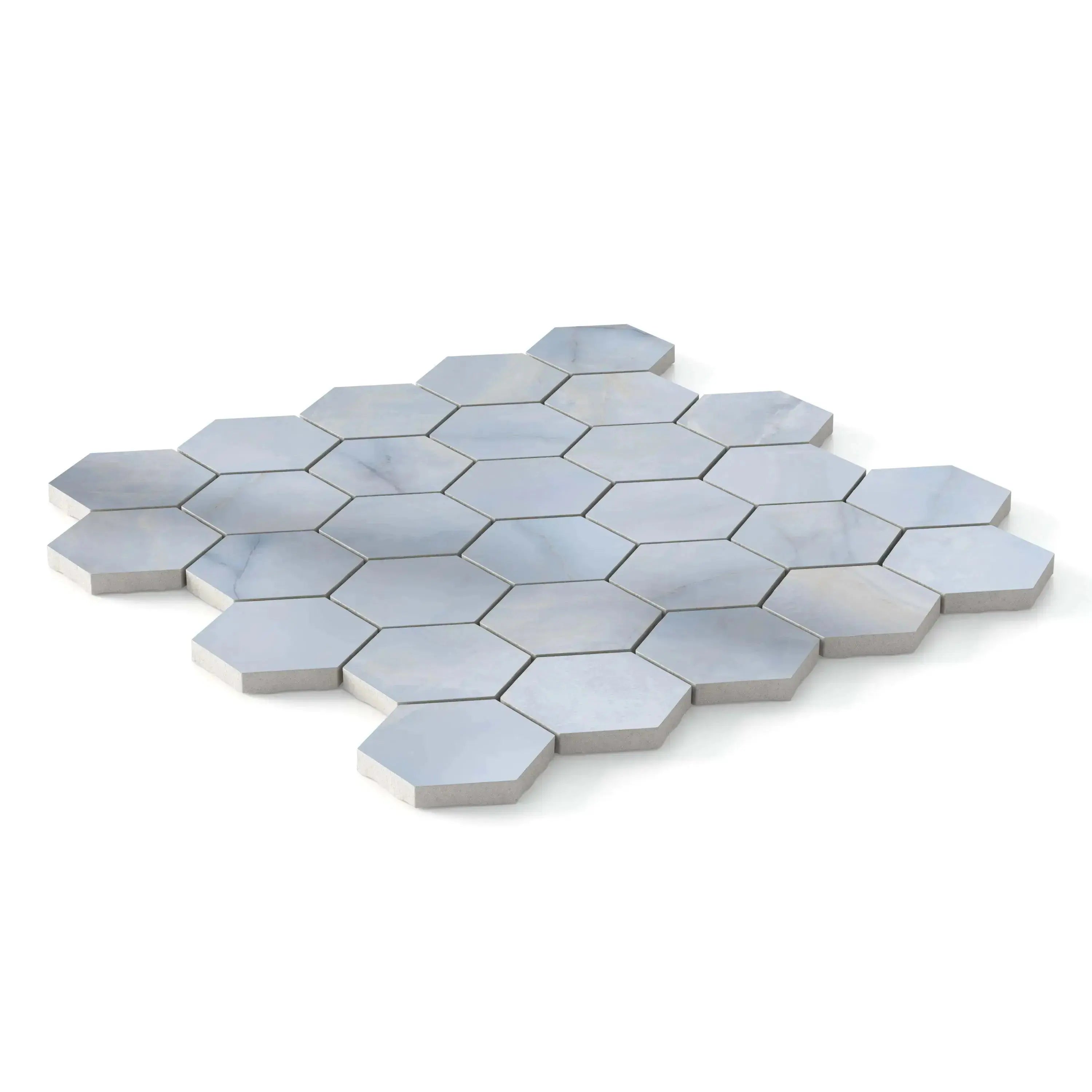Opal Porcelain Tile Blue Hexagon Mosaic 11x13 Sheet Polished