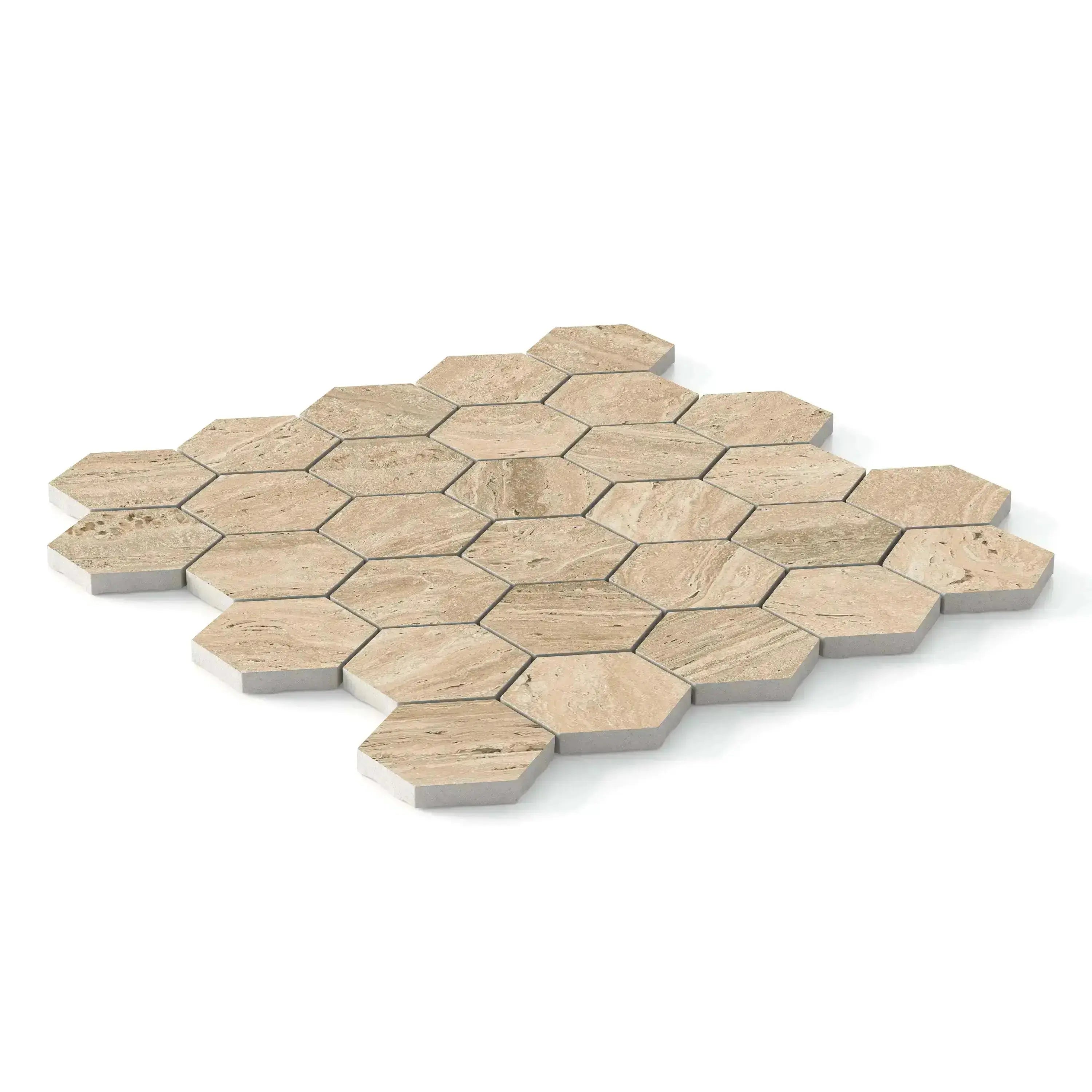 Travertino Porcelain Tile Beige Hexagon Mosaic 11x13 Sheet Matte