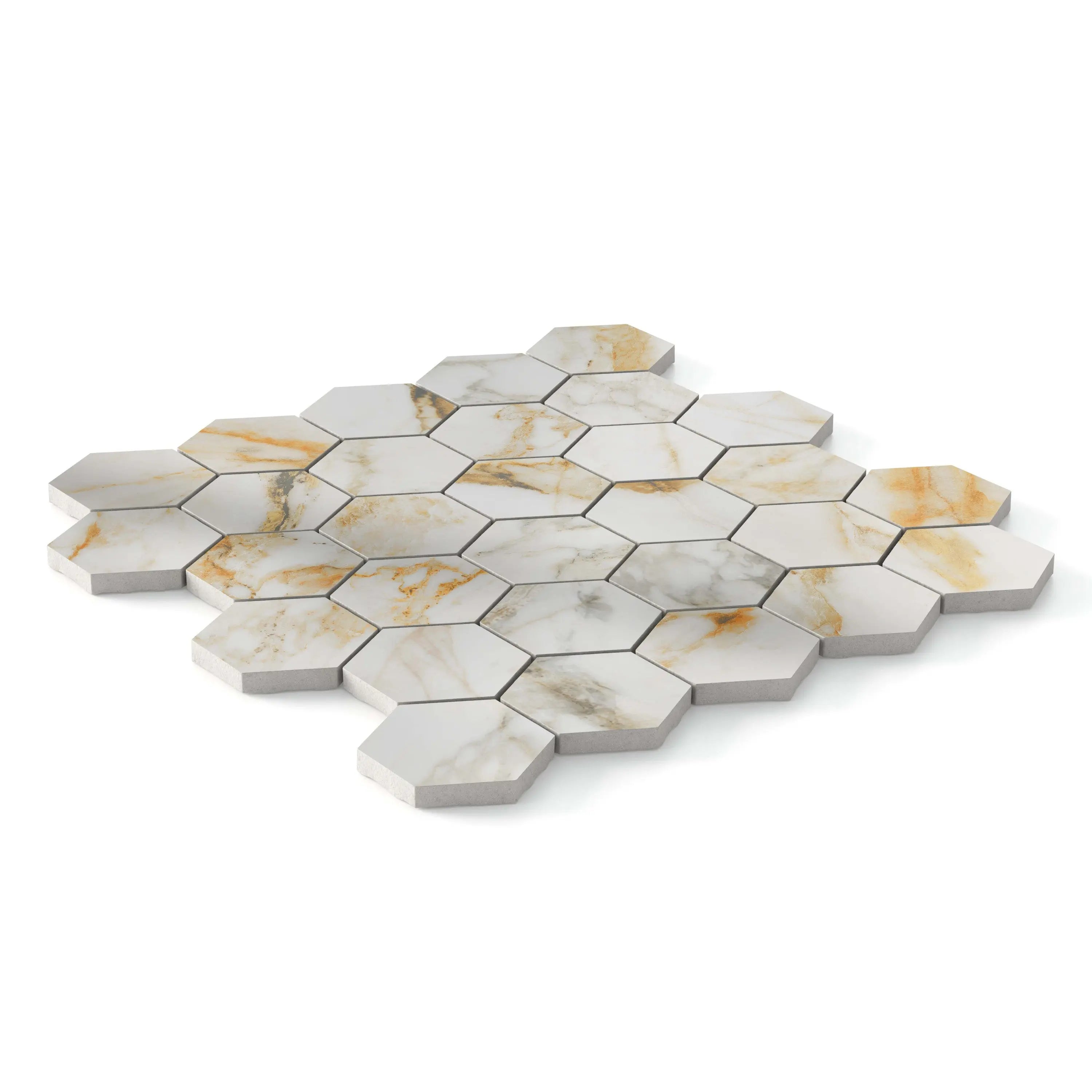 Aurora Porcelain Tile White Glossy Hexagon Mosaic