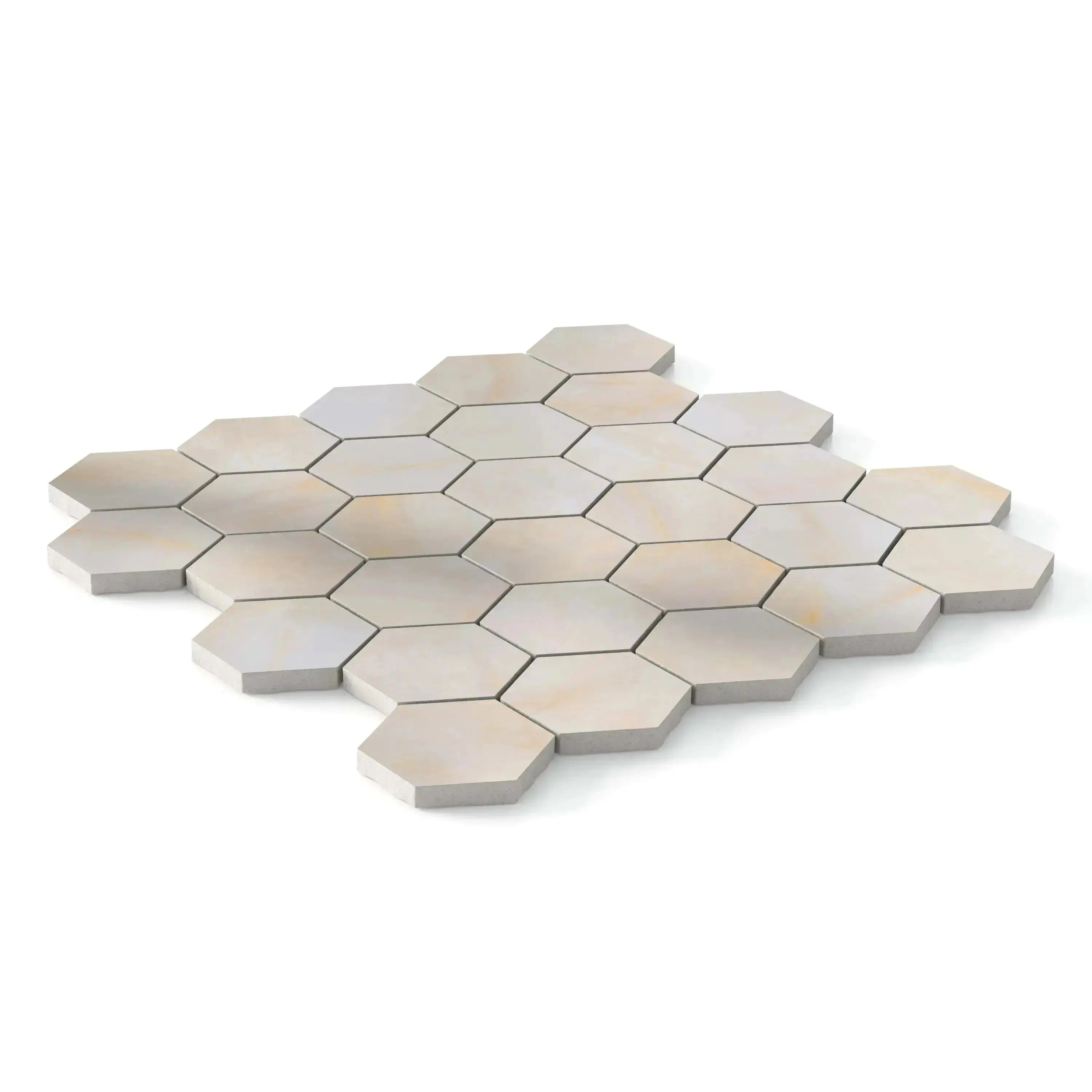 Opal Porcelain Tile Cream Hexagon Mosaic 11x13 Sheet Polished