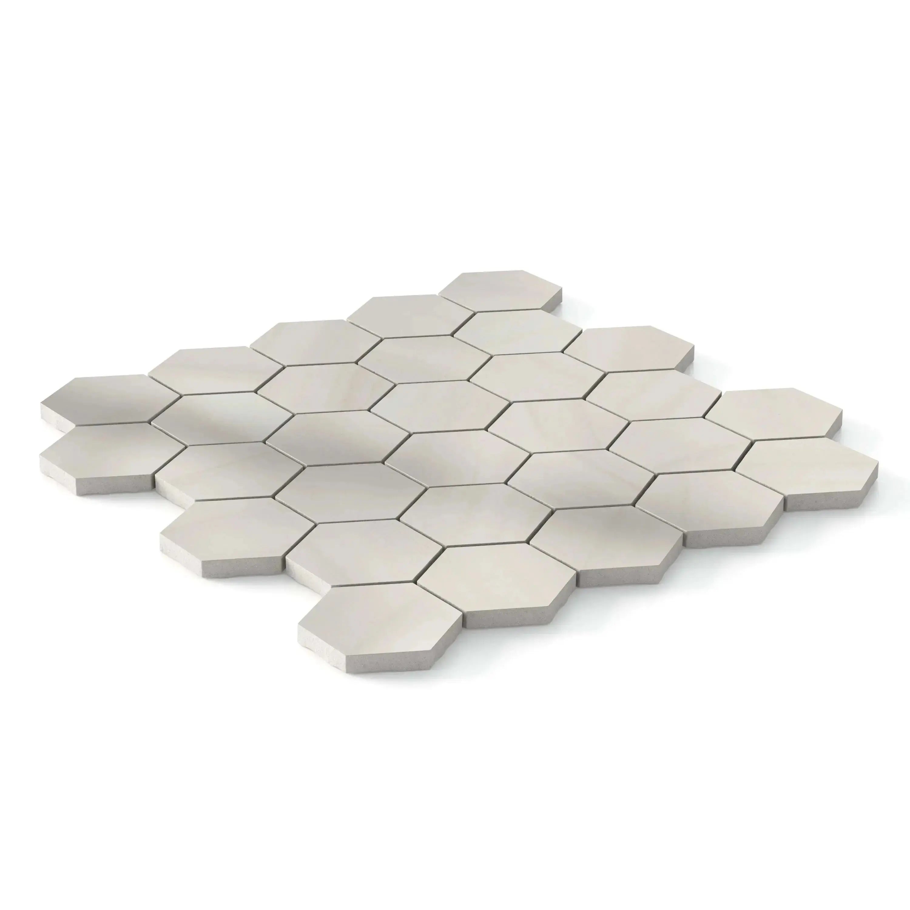 Dolostone Porcelain Tile Ivory Hexagon Mosaic 11x13 Sheet Polished