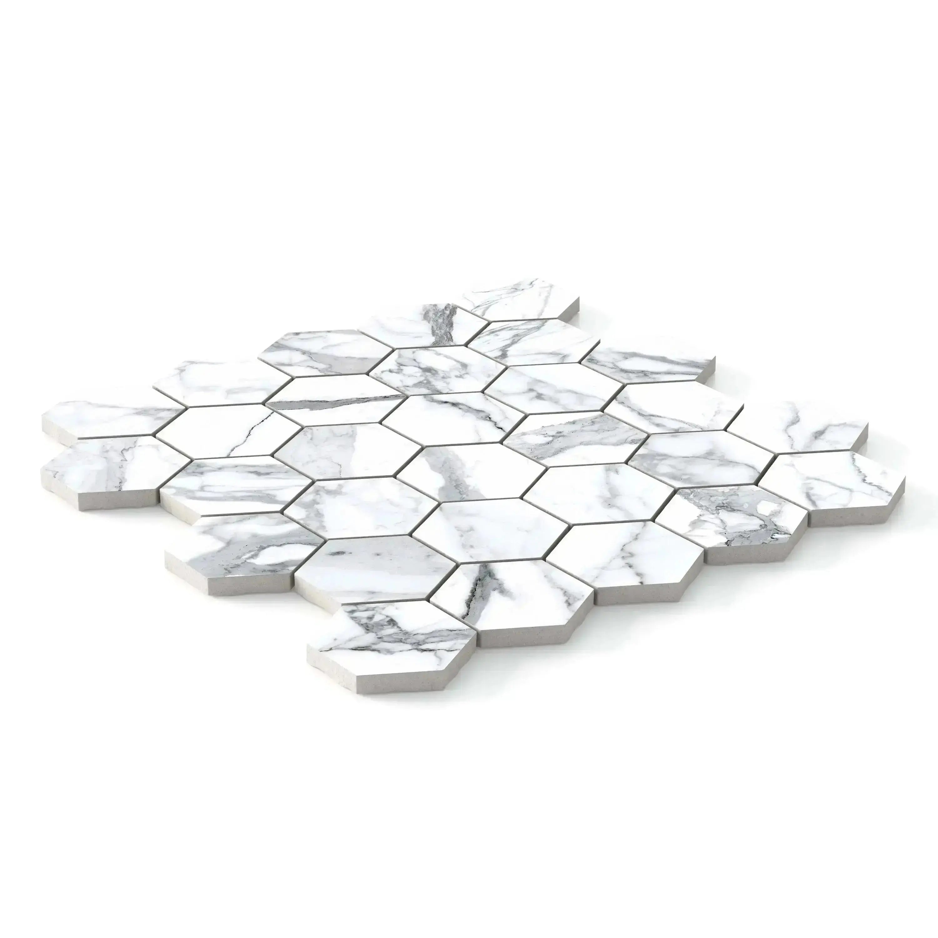 Statuario Porcelain Tile Hexagon Mosaic 11x13 Sheet Matte
