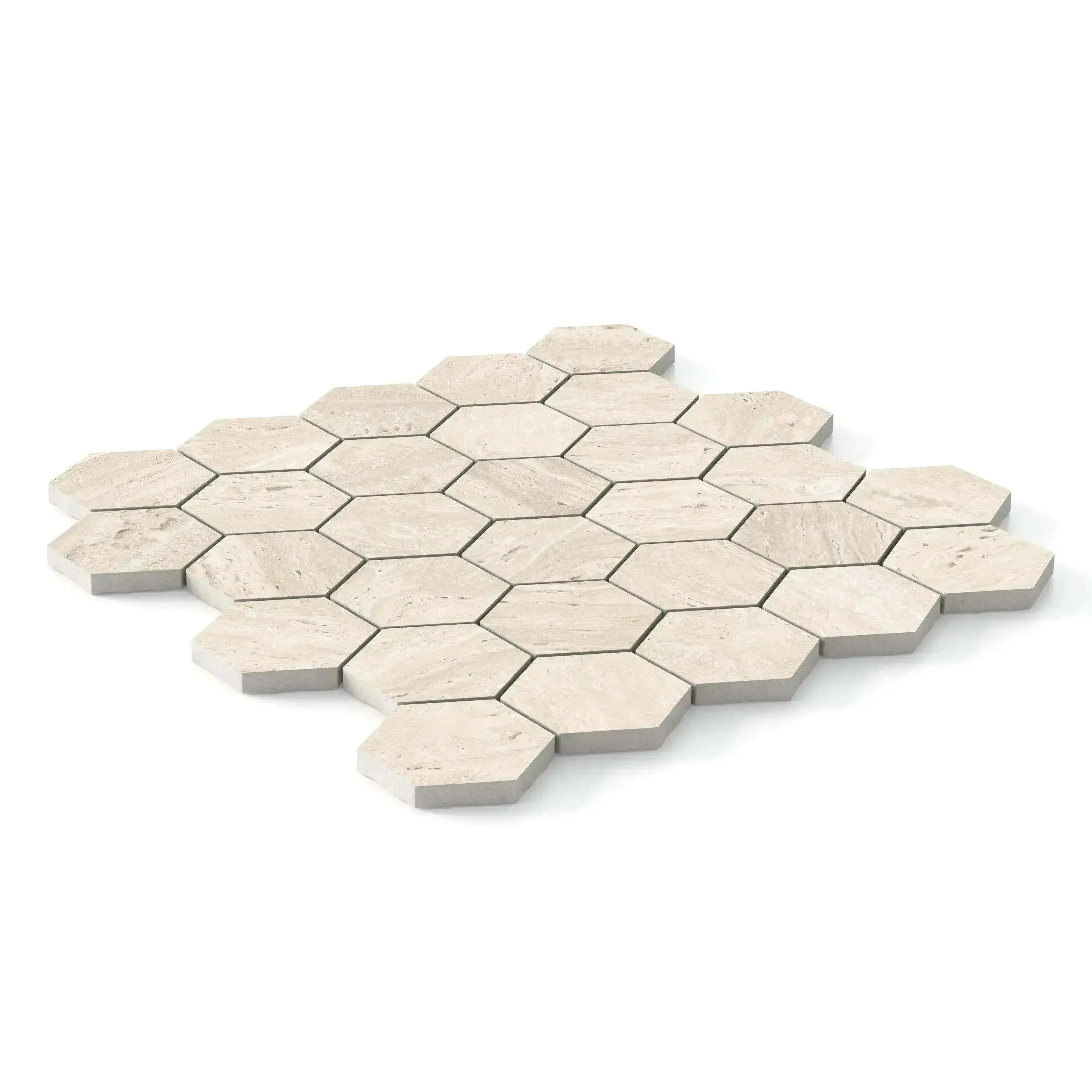 Travertino Porcelain Tile Ivory Hexagon Mosaic 11x13 Sheet Matte