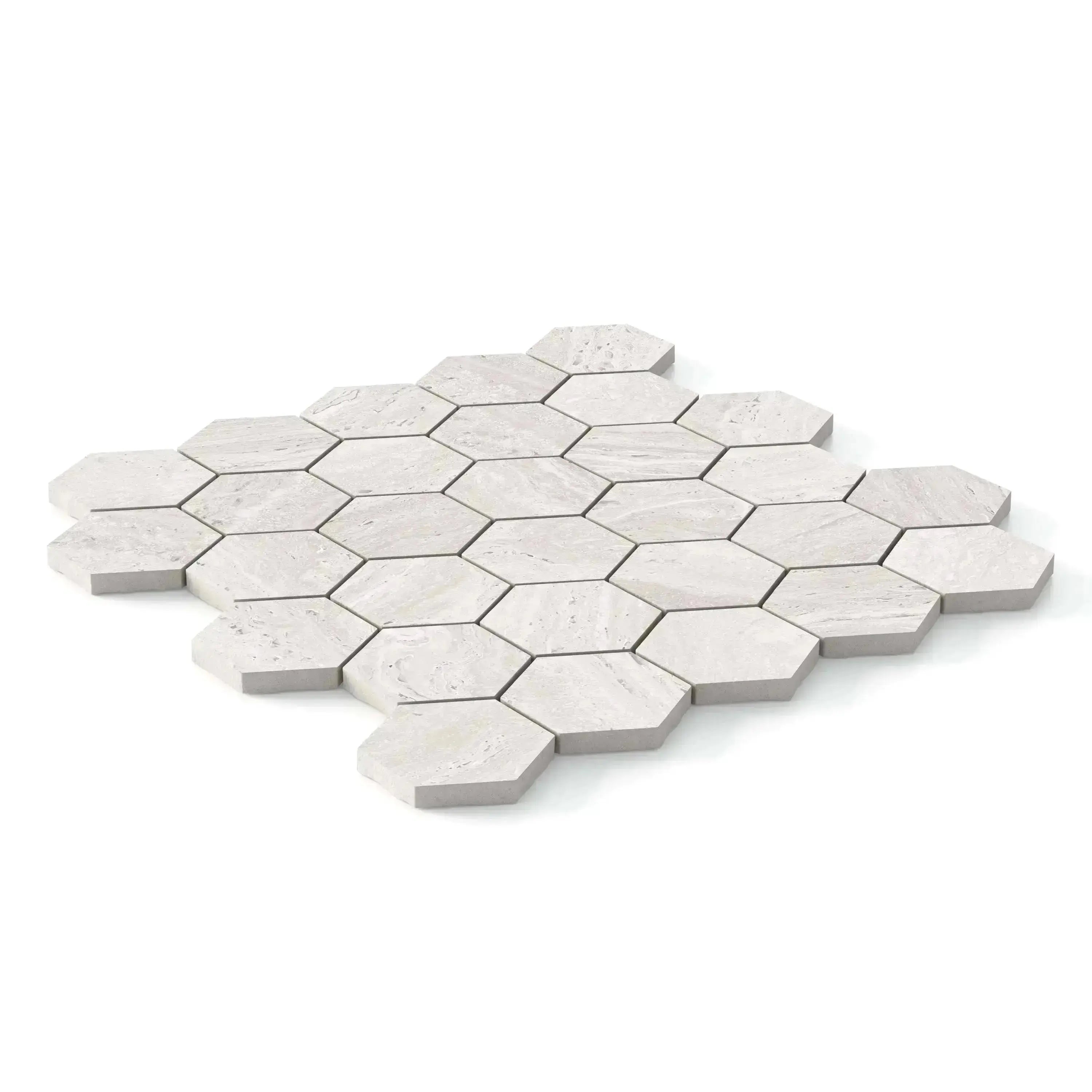 Travertino Porcelain Tile White Hexagon Mosaic 11x13 Sheet Matte