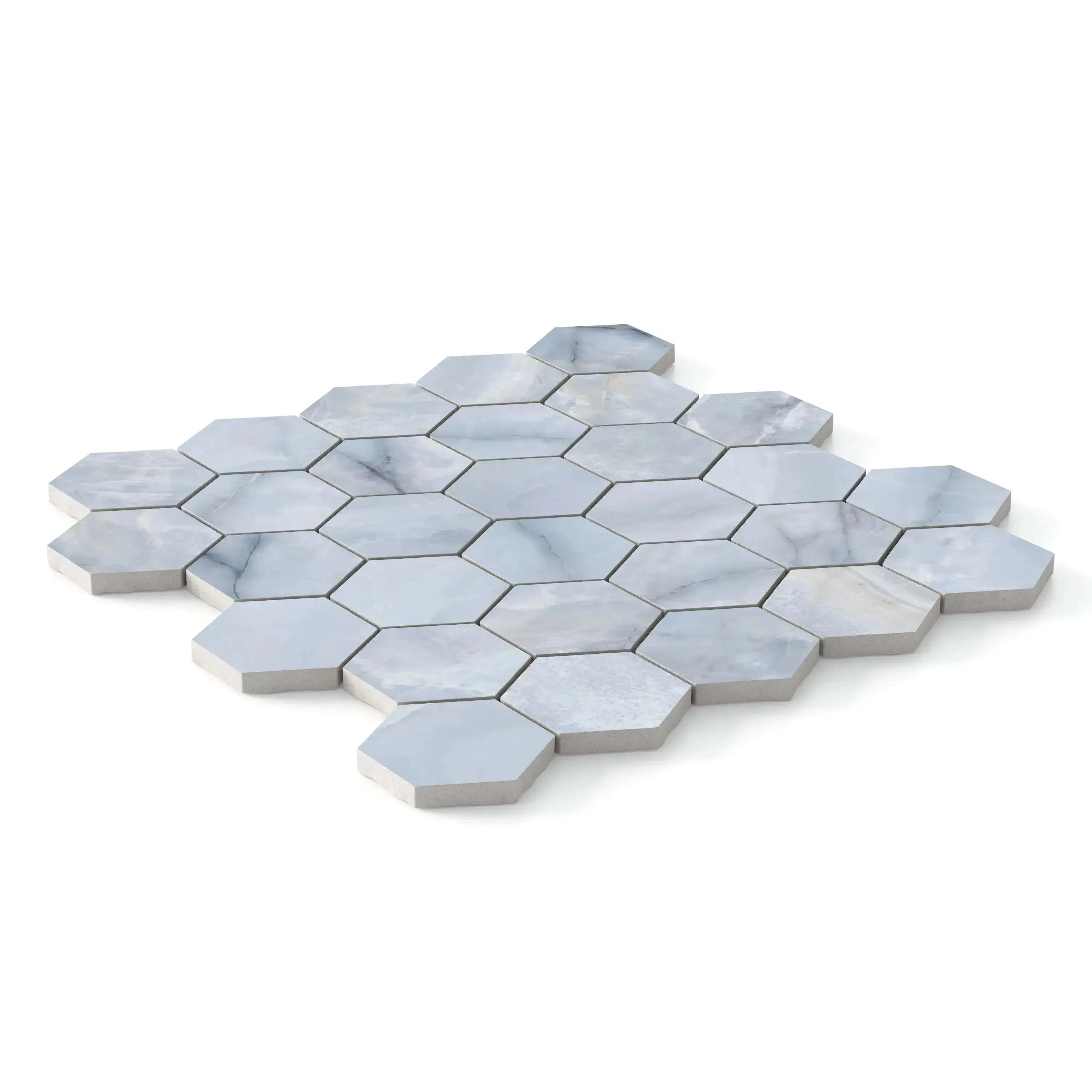 Opal Porcelain Tile Blue Hexagon Mosaic 11x13 Sheet Matte