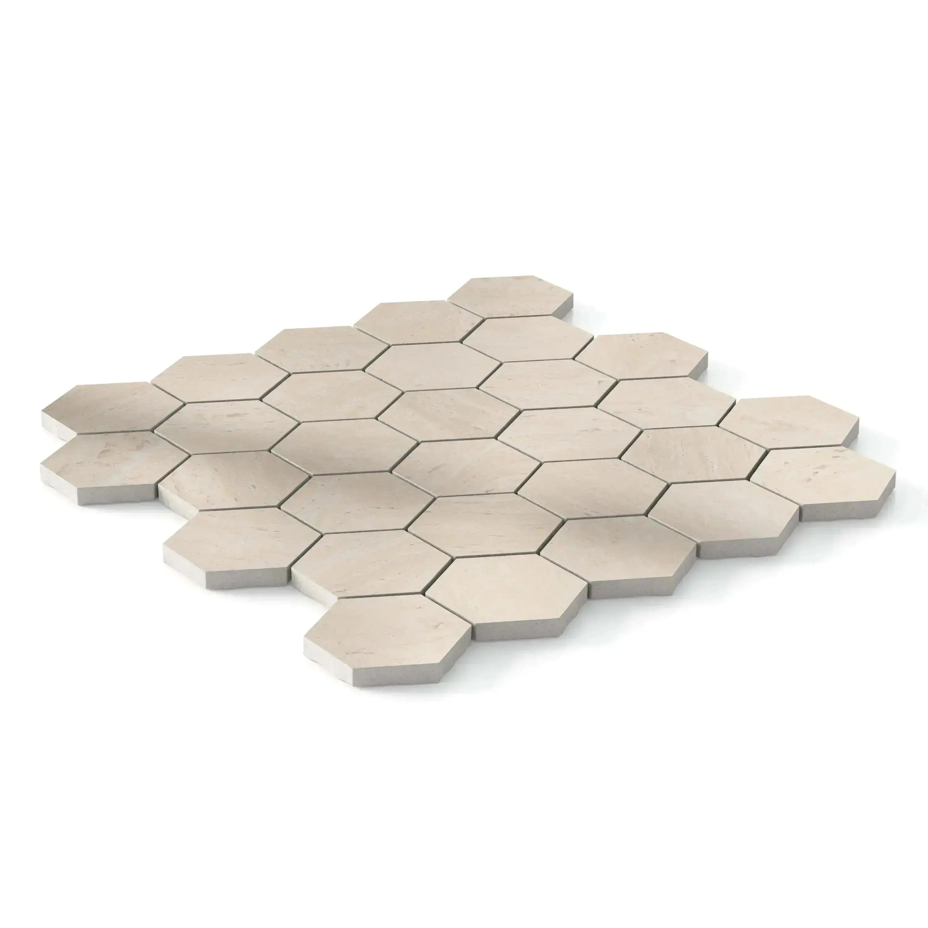 Travertino Porcelain Tile Ivory Hexagon Mosaic 11x13 Sheet Polished