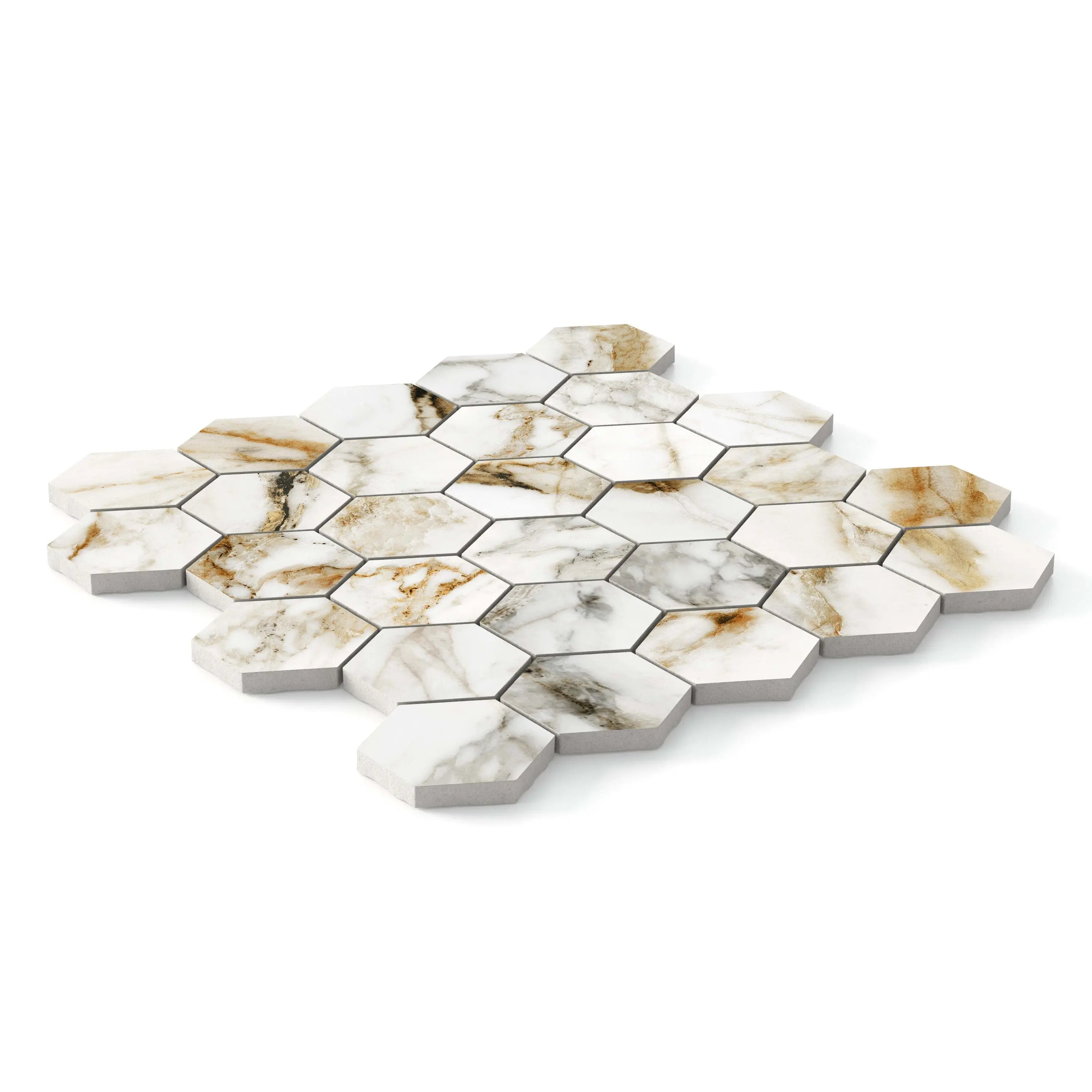 Aurora Porcelain Tile White Matte Hexagon Mosaic