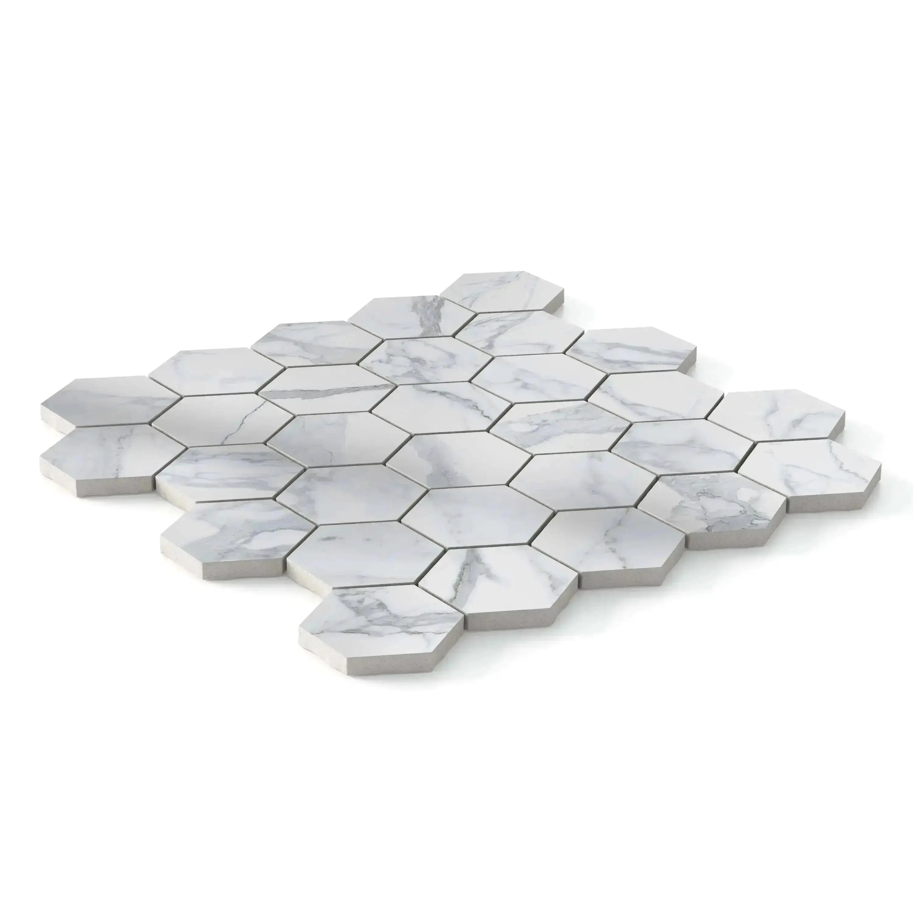 Statuario Porcelain Tile Hexagon Mosaic 11x13 Sheet Polished