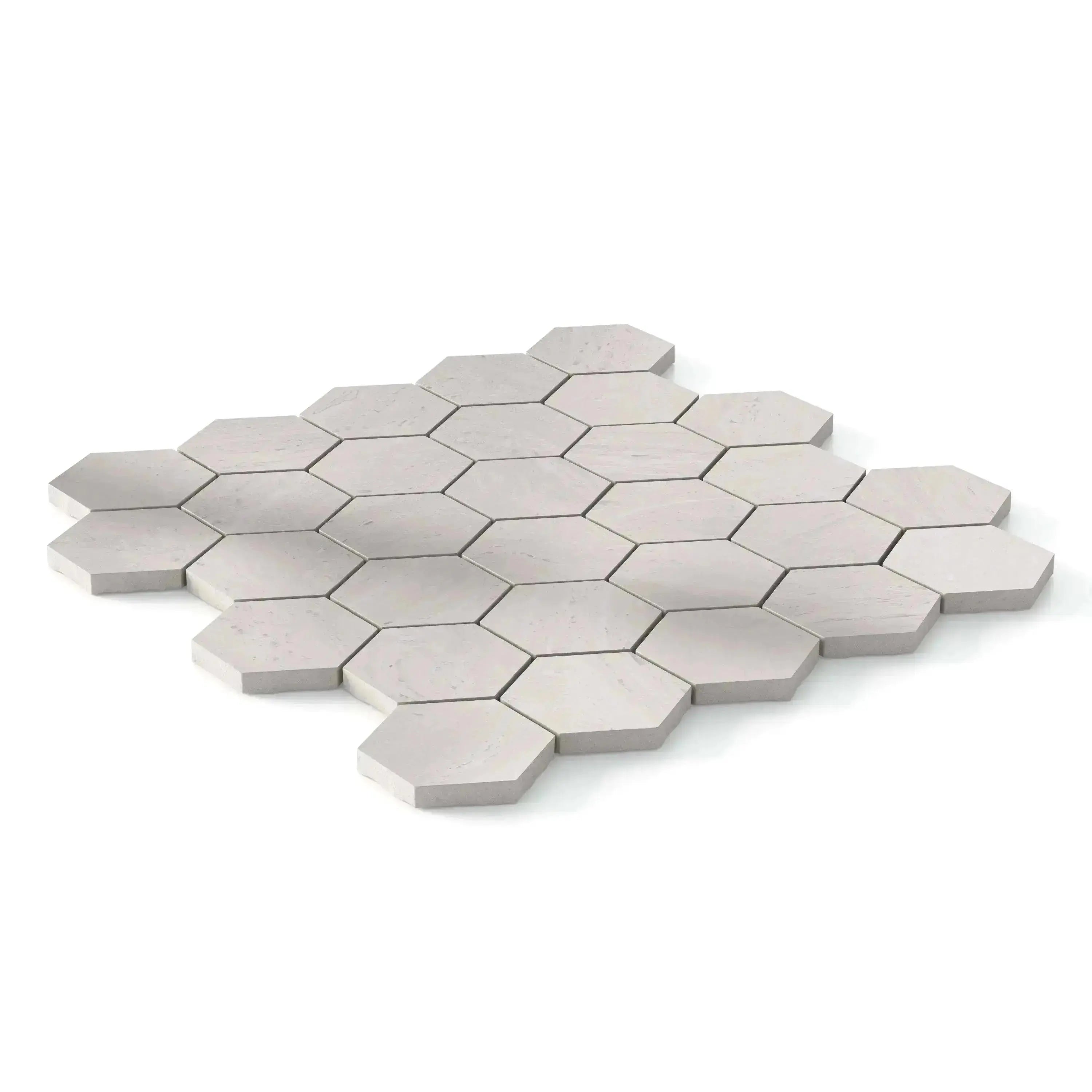 Travertino Porcelain Tile White Hexagon Mosaic 11x13 Sheet Polished