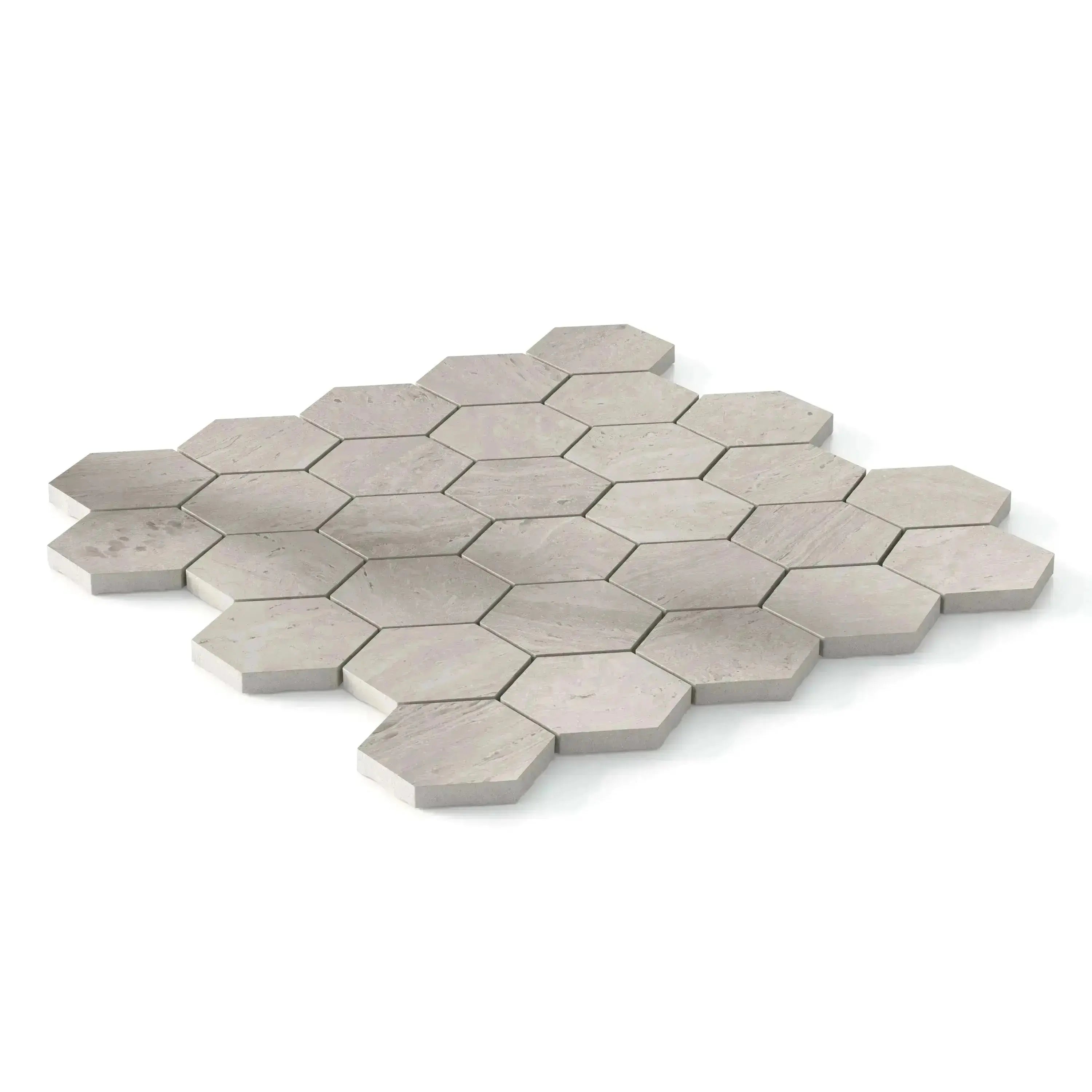 Travertino Porcelain Tile Gray Hexagon Mosaic 11x13 Sheet Polished