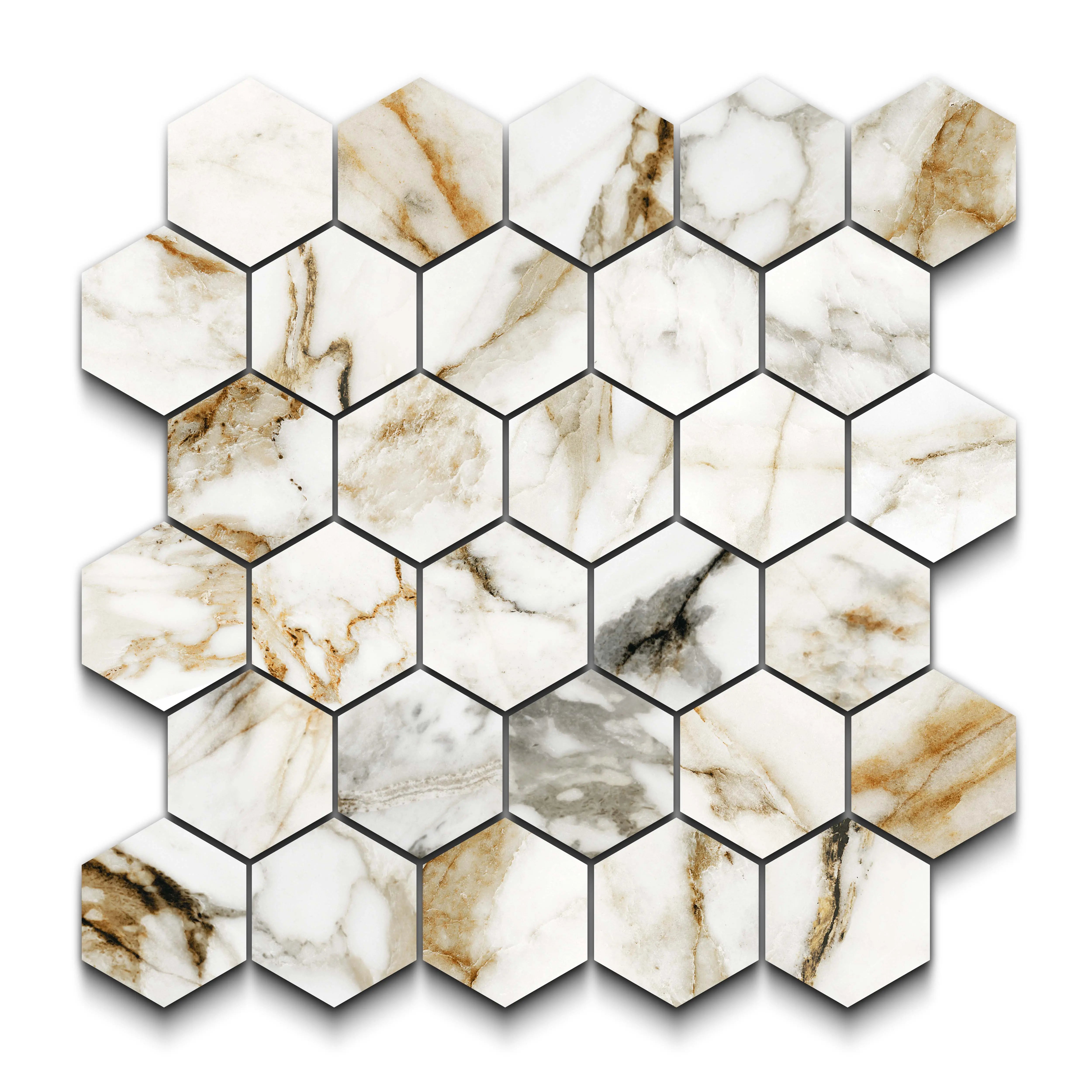Aurora Porcelain Tile White Matte Hexagon Mosaic