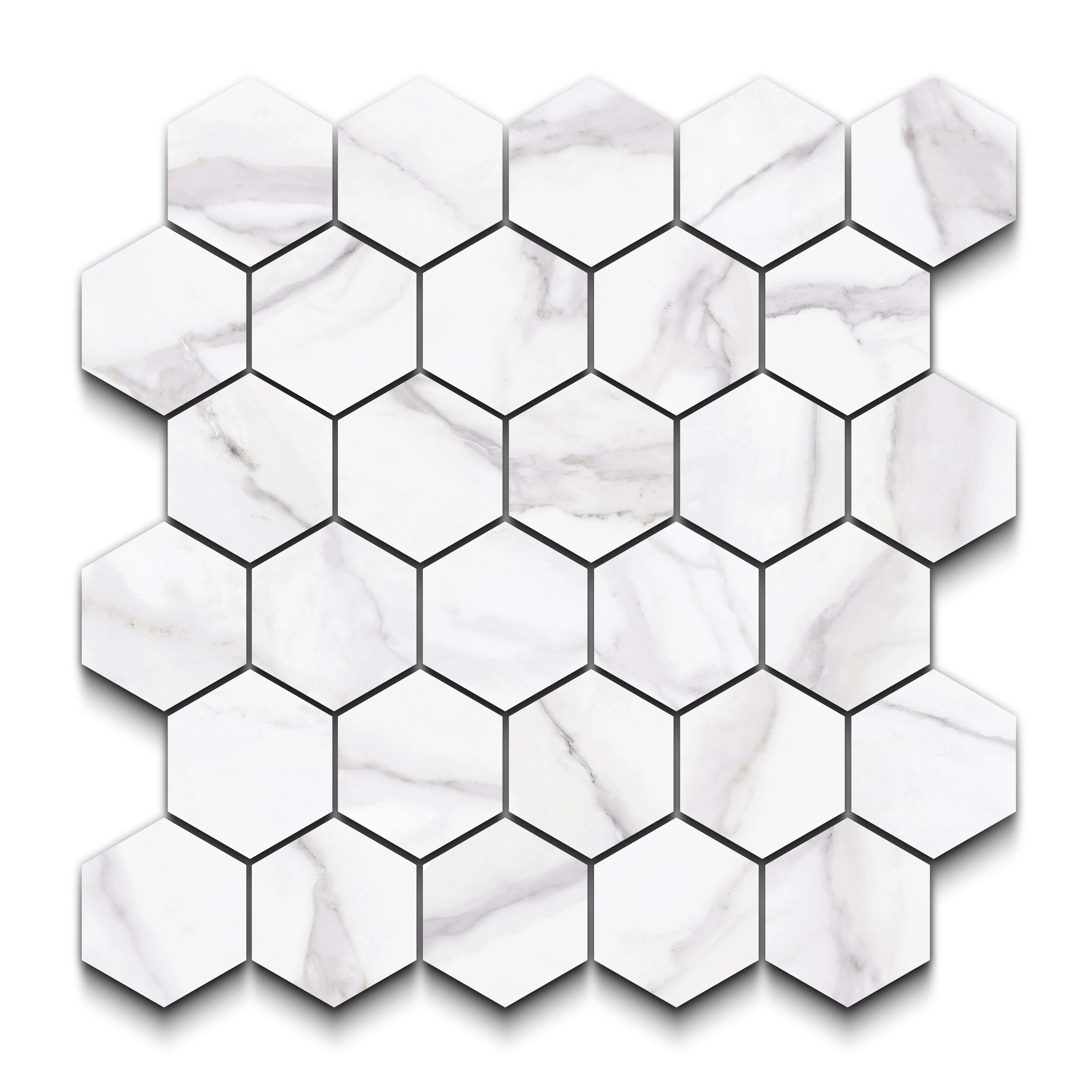 Liguria Porcelain Tile Silver Matte Hexagon Mosaic