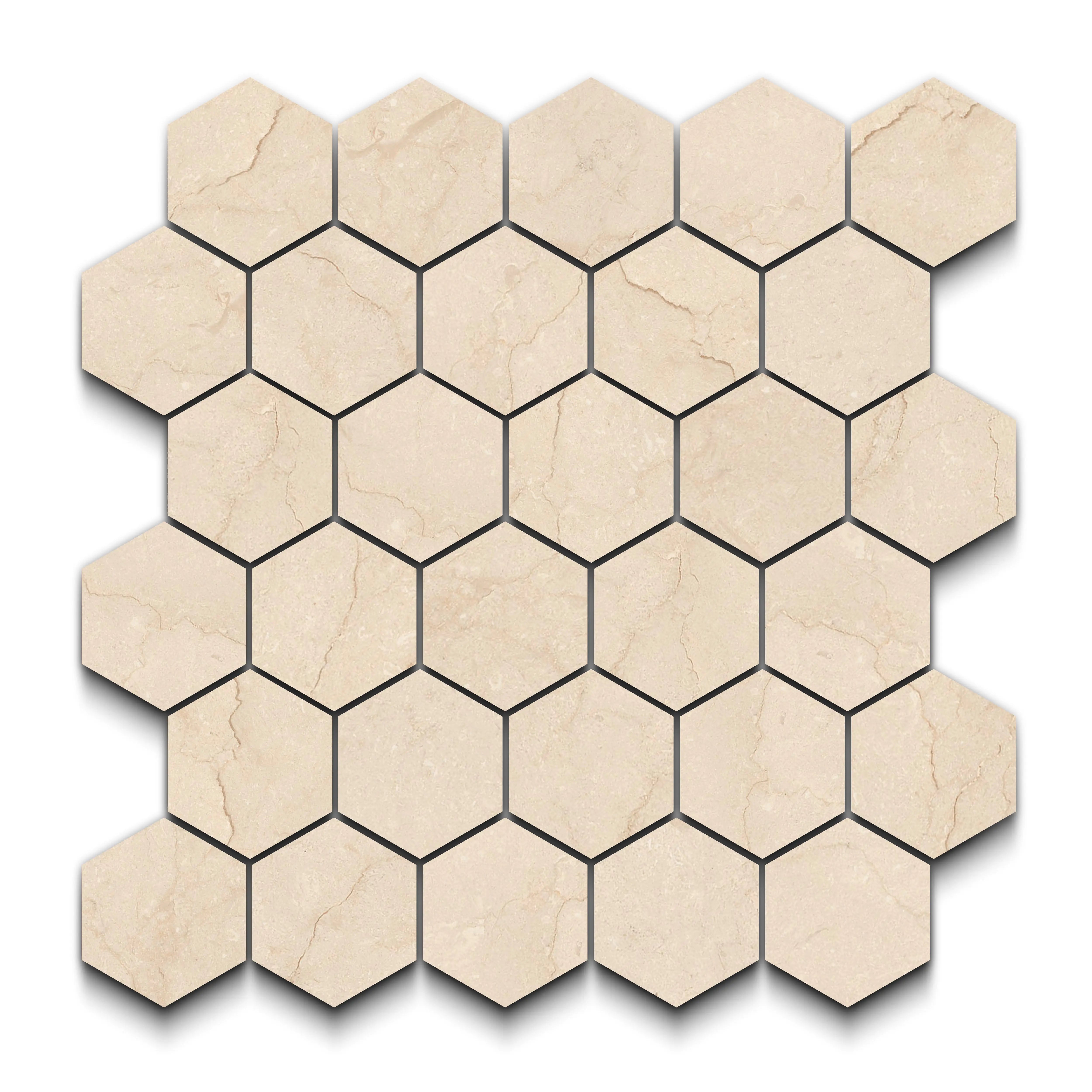 Crema Marfil Porcelain Tile Matte Hexagon Mosaic