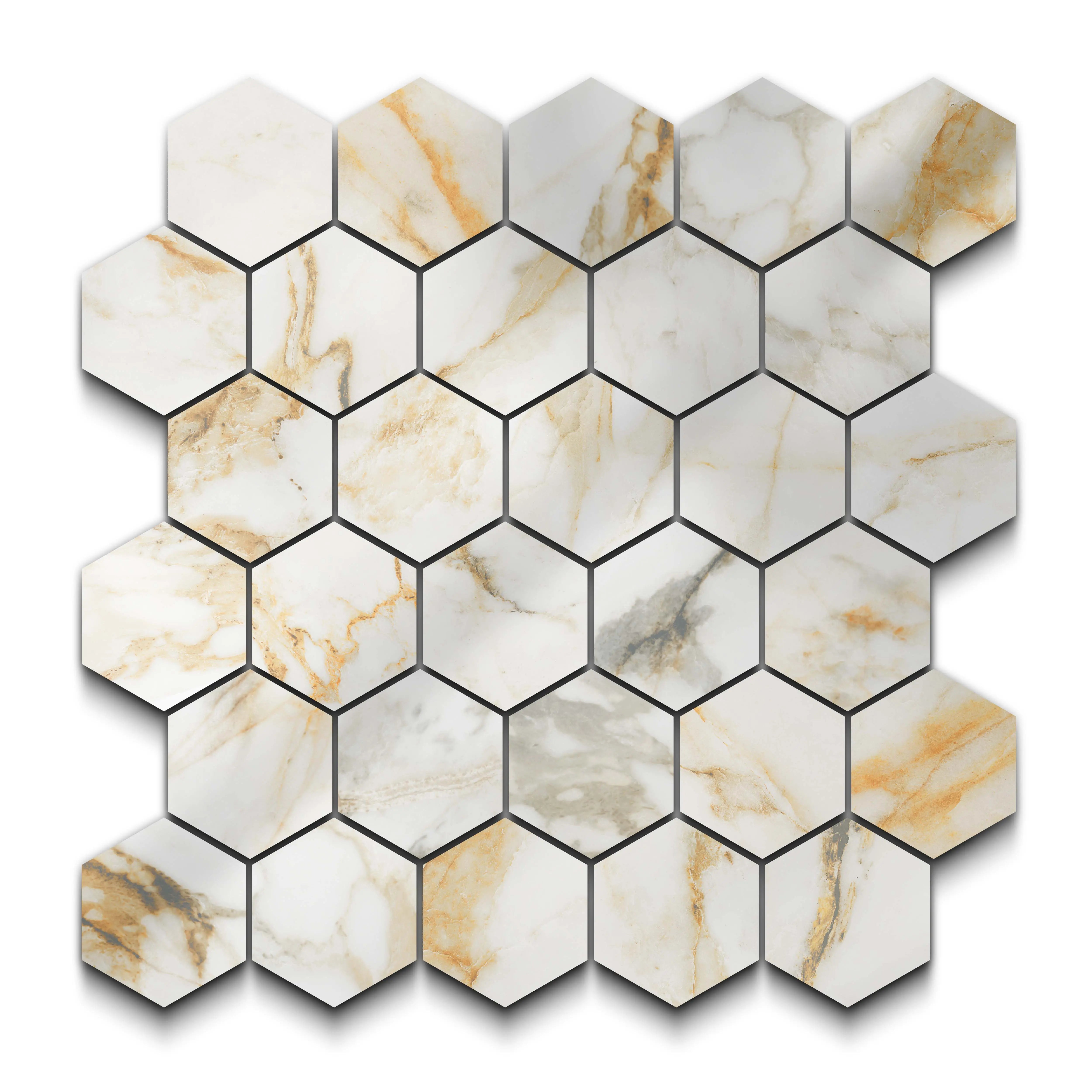 Aurora Porcelain Tile White Glossy Hexagon Mosaic