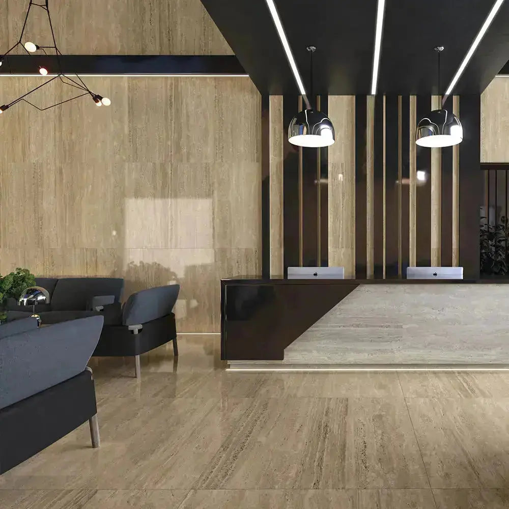 Travertino Porcelain Tile Beige 12x24 Polished