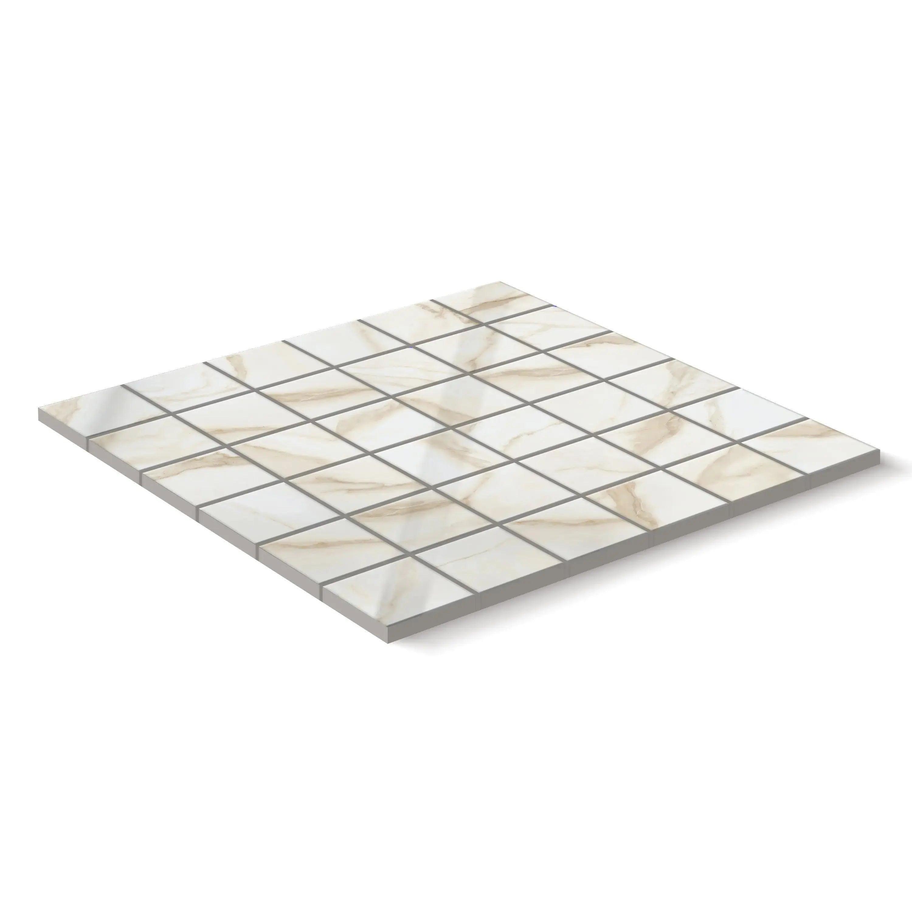 Liguria Porcelain Tile Gold Glossy Square Mosaic 2x2 Sheet