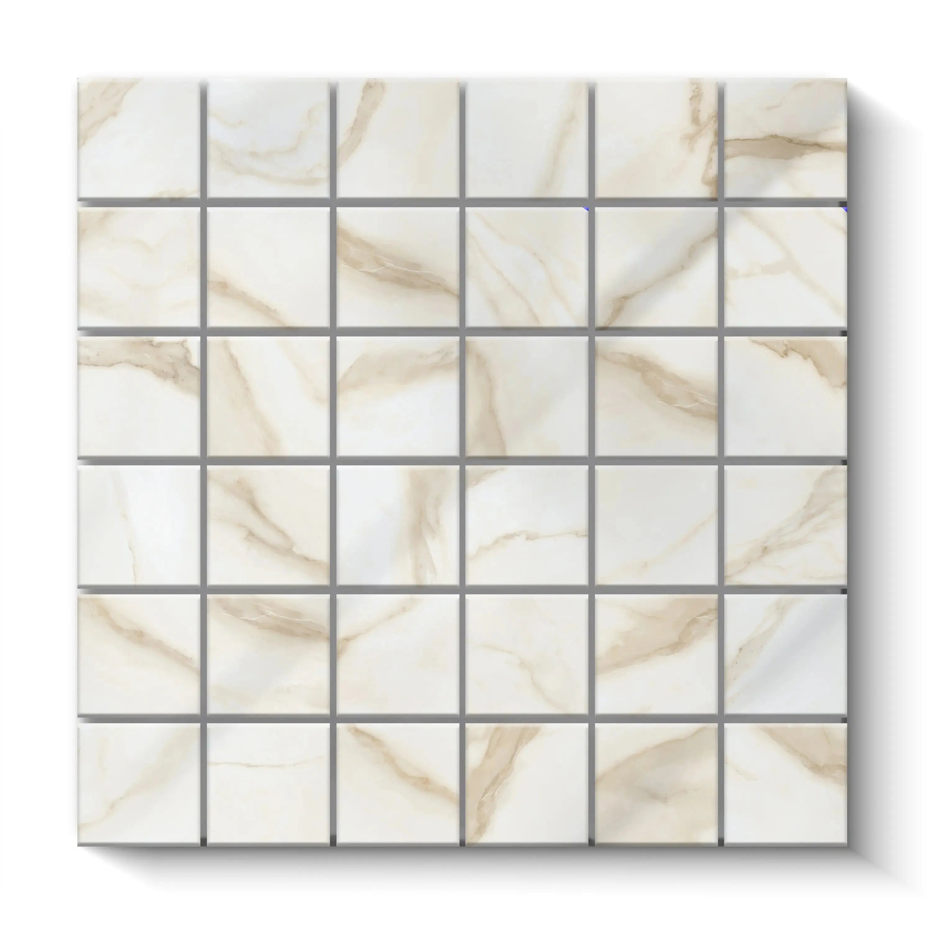 Liguria Porcelain Tile Gold Glossy Square Mosaic 2x2 Sheet