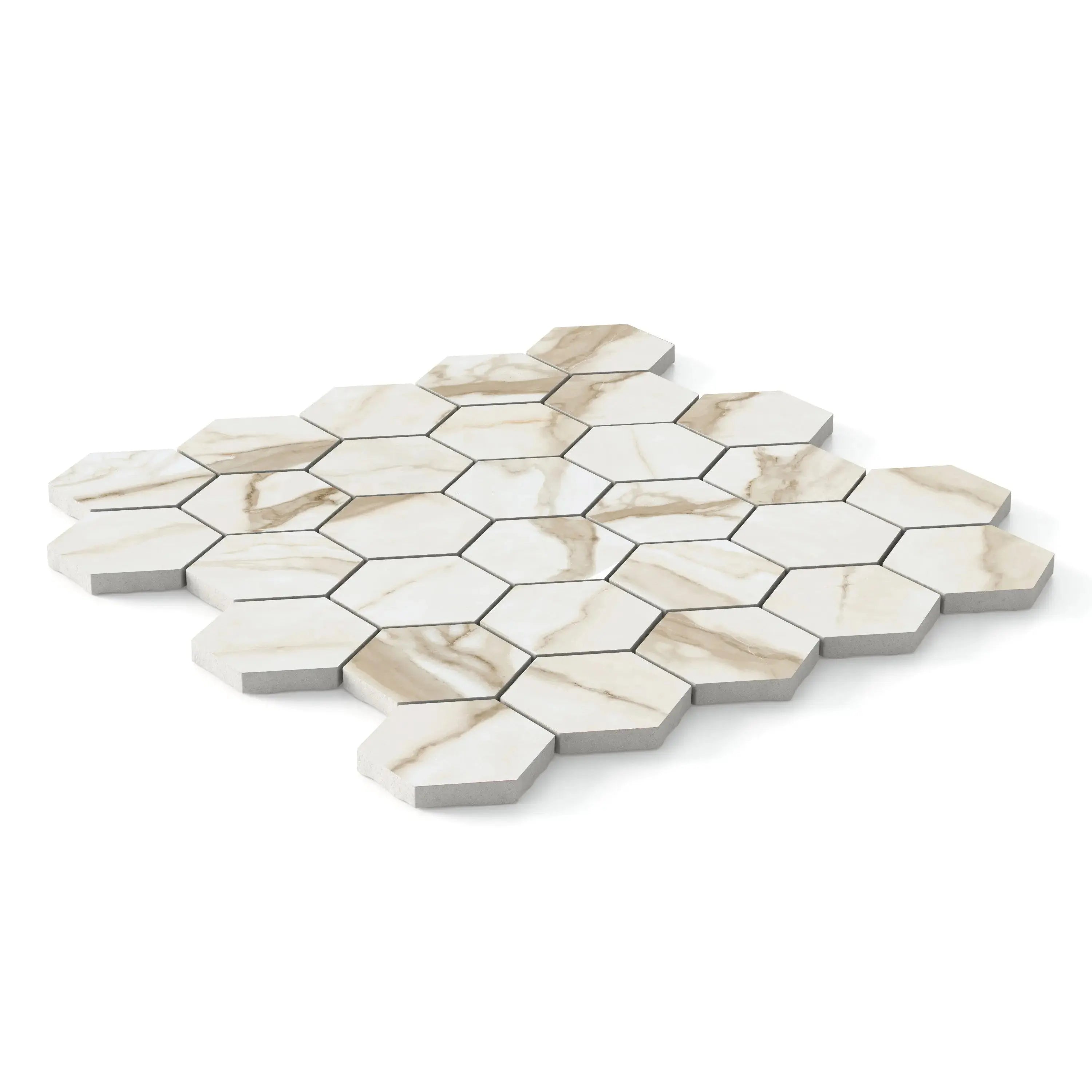 Liguria Porcelain Tile Gold Matte Hexagon Mosaic