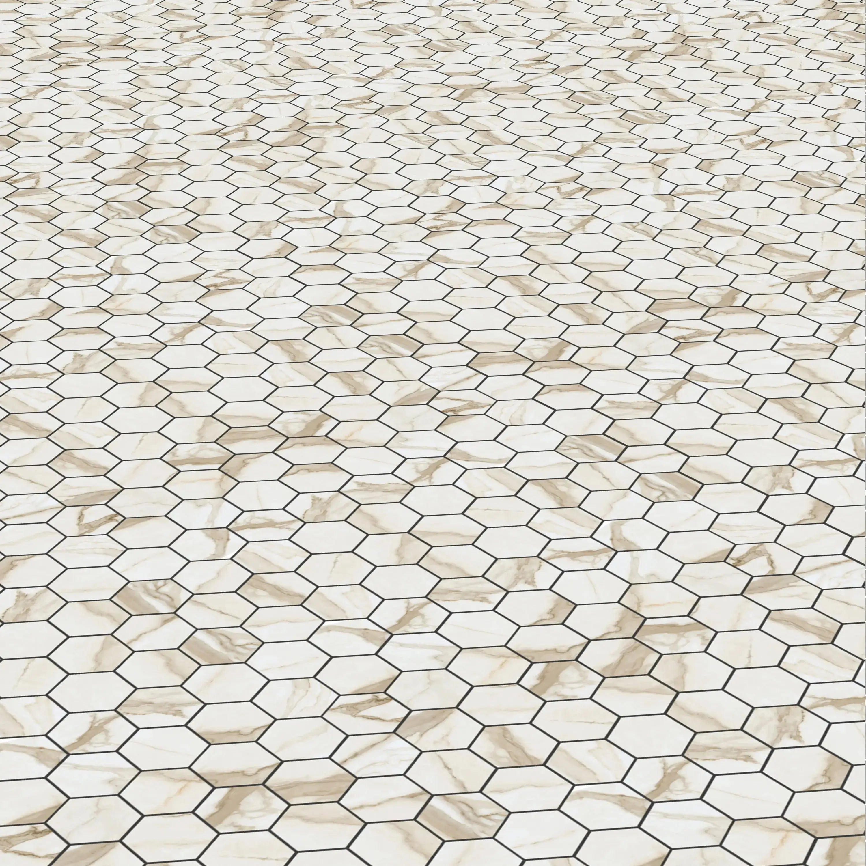 Liguria Porcelain Tile Gold Matte Hexagon Mosaic