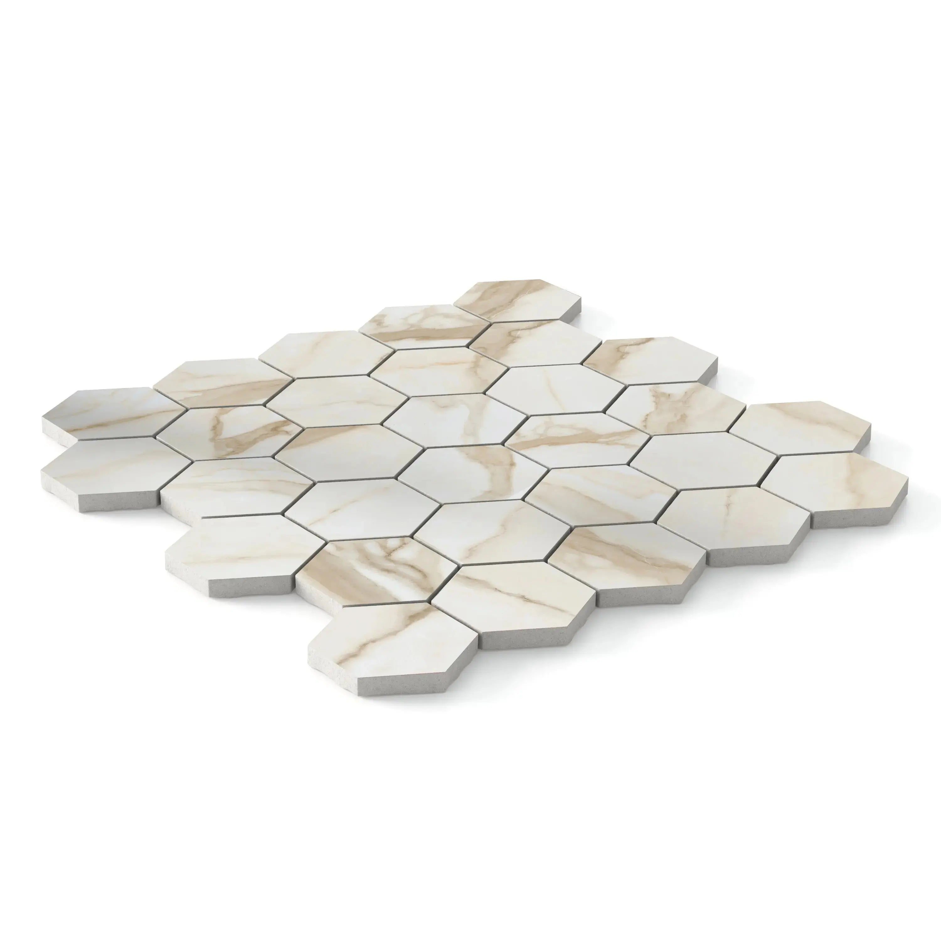 Liguria Porcelain Tile Gold Glossy Hexagon Mosaic