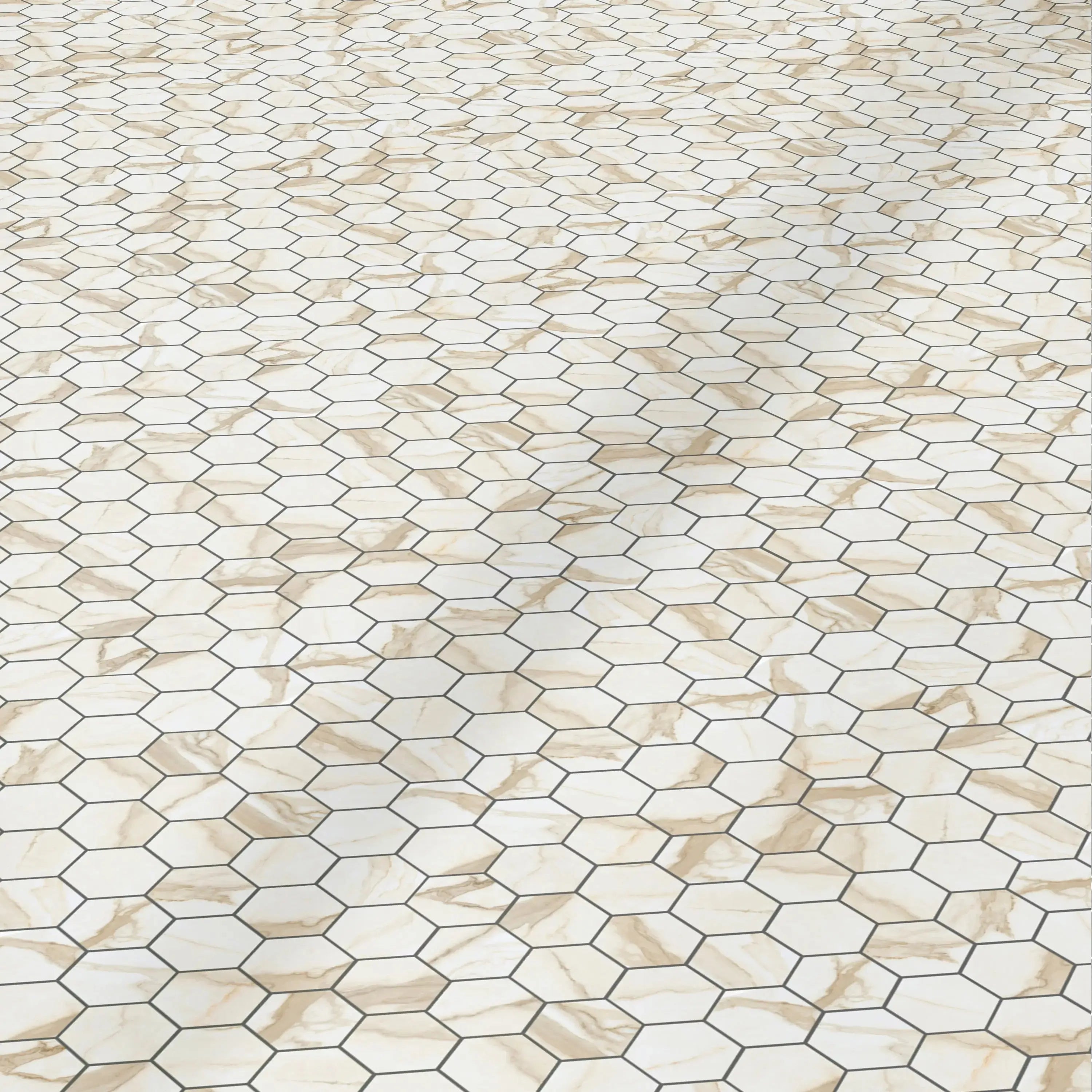 Liguria Porcelain Tile Gold Glossy Hexagon Mosaic
