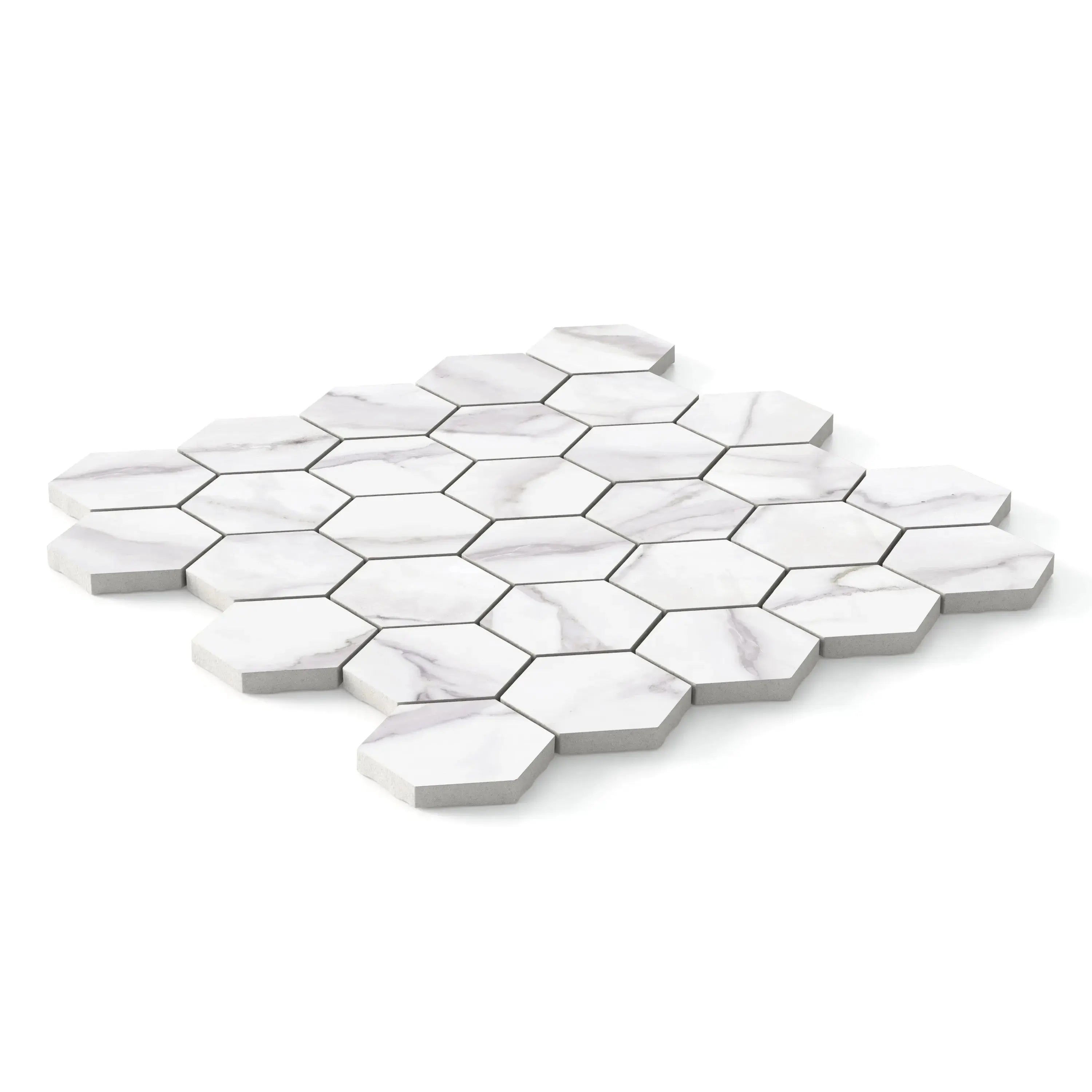 Liguria Porcelain Tile Silver Matte Hexagon Mosaic