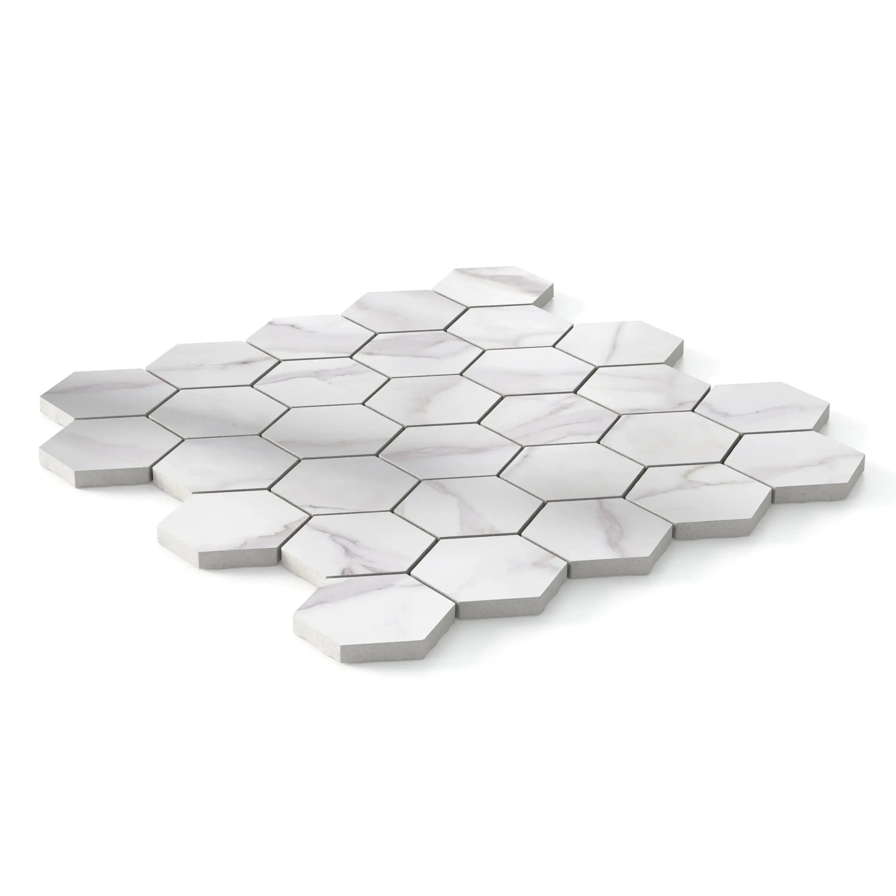 Liguria Porcelain Tile Silver Glossy Hexagon Mosaic