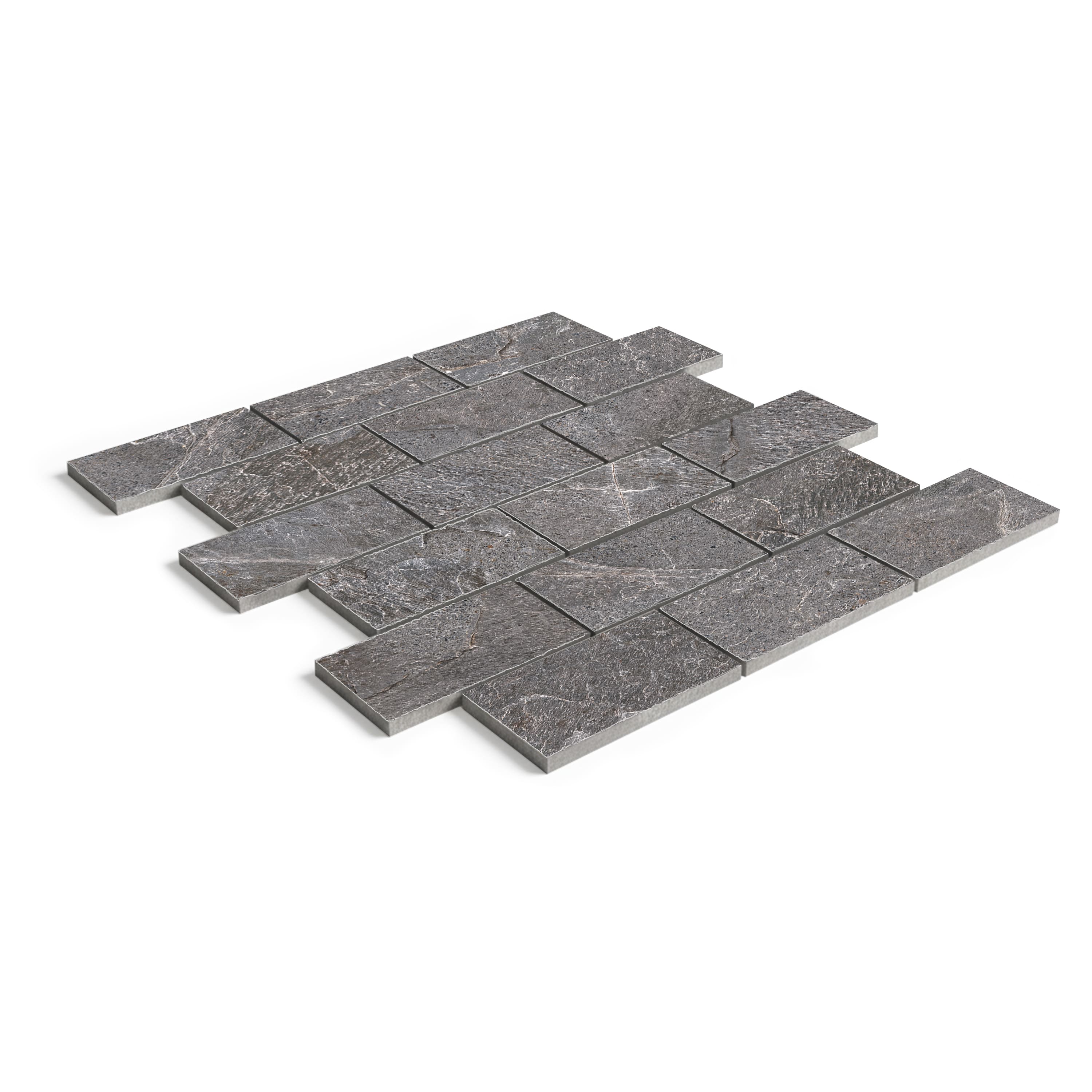 Ardesia Slate Storm Matte 2x4 Muretto Mosaic Tumbled Edge (12x12 Sheet)