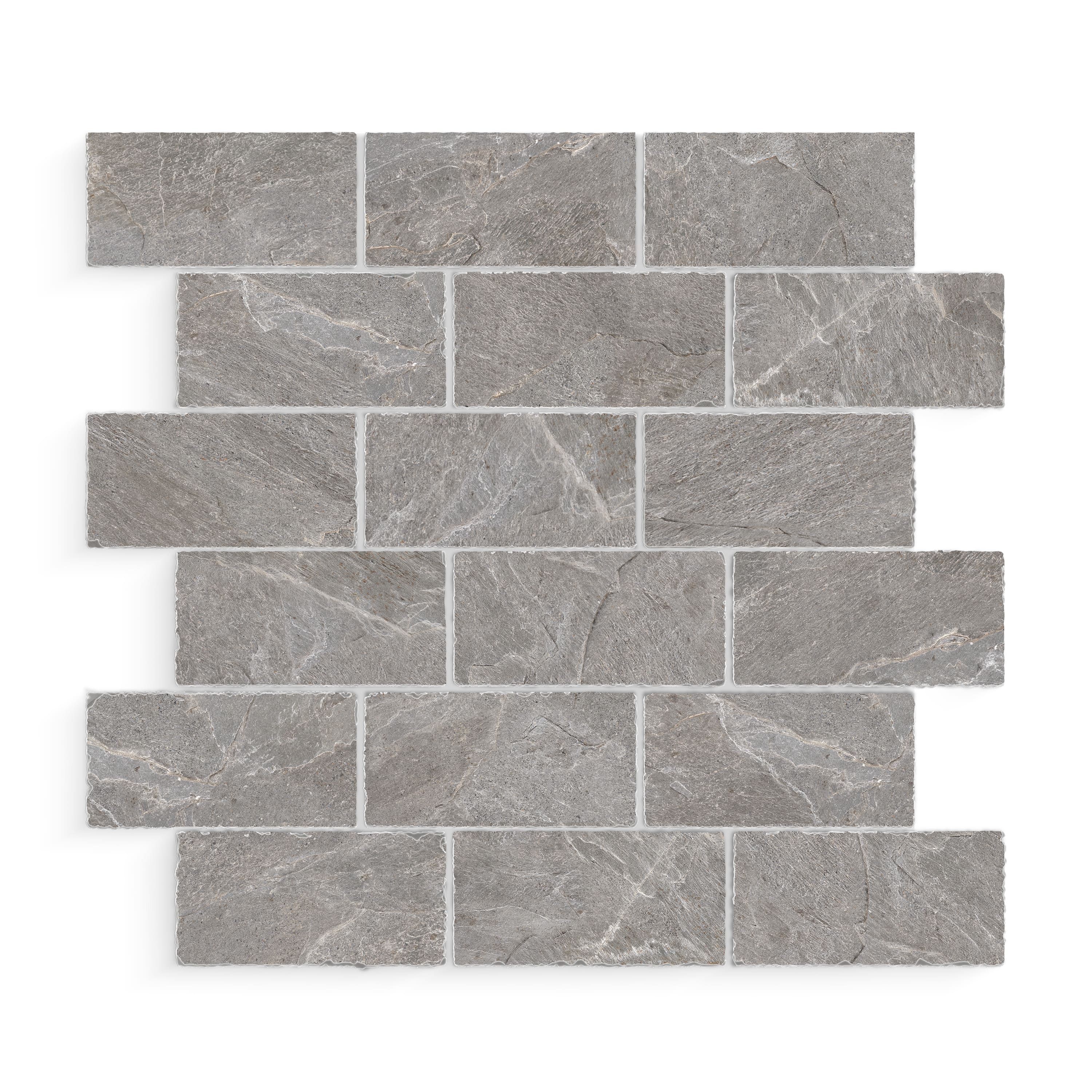 Ardesia Slate Ash Matte 2x4 Muretto Mosaic Tumbled Edge (12x12 Sheet)