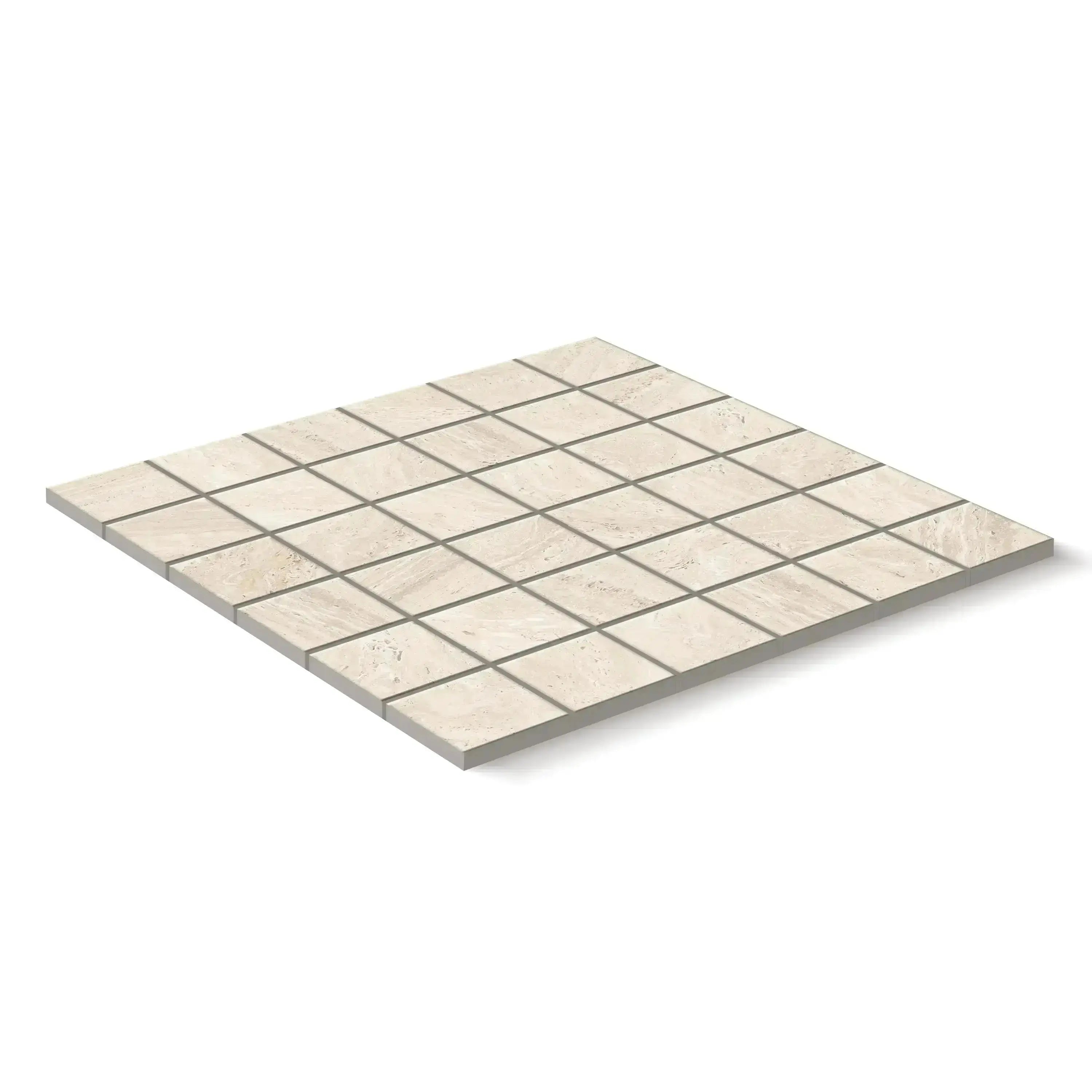 Travertino Porcelain Tile Ivory Square Mosaic 2x2 Sheet Matte