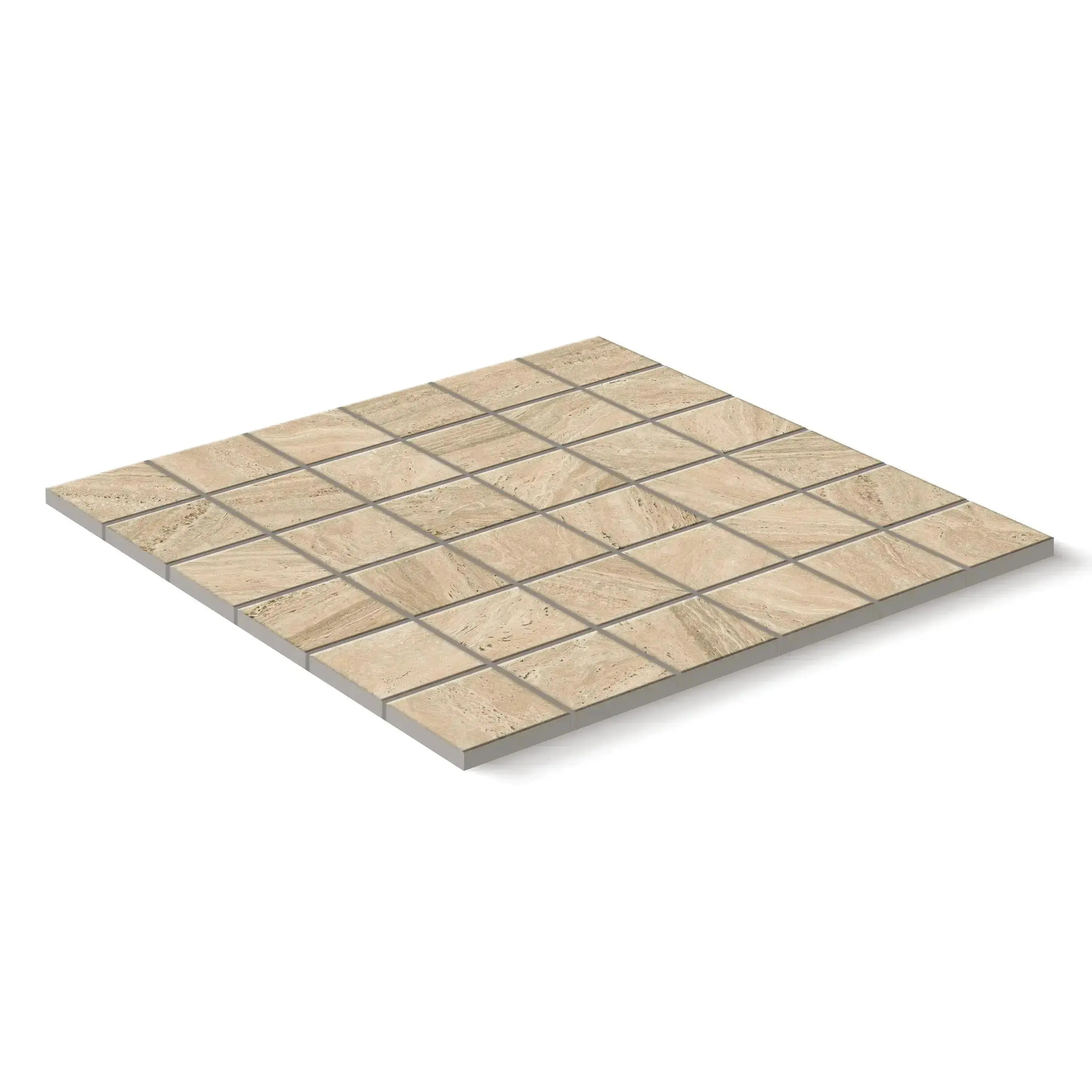 Travertino Porcelain Tile Beige Square Mosaic 2x2 Sheet Matte