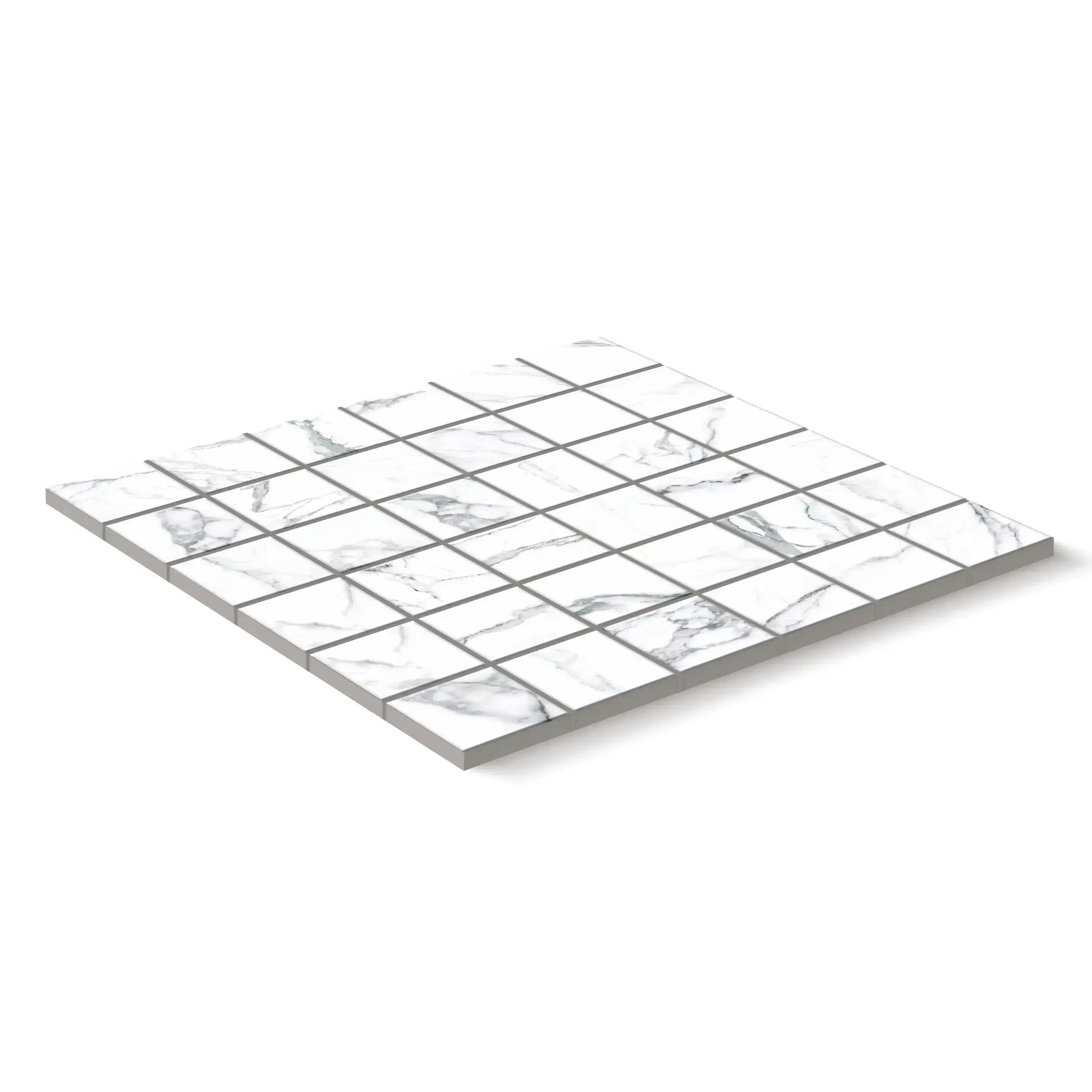Statuario Porcelain Tile Square Mosaic 2x2 Sheet Matte