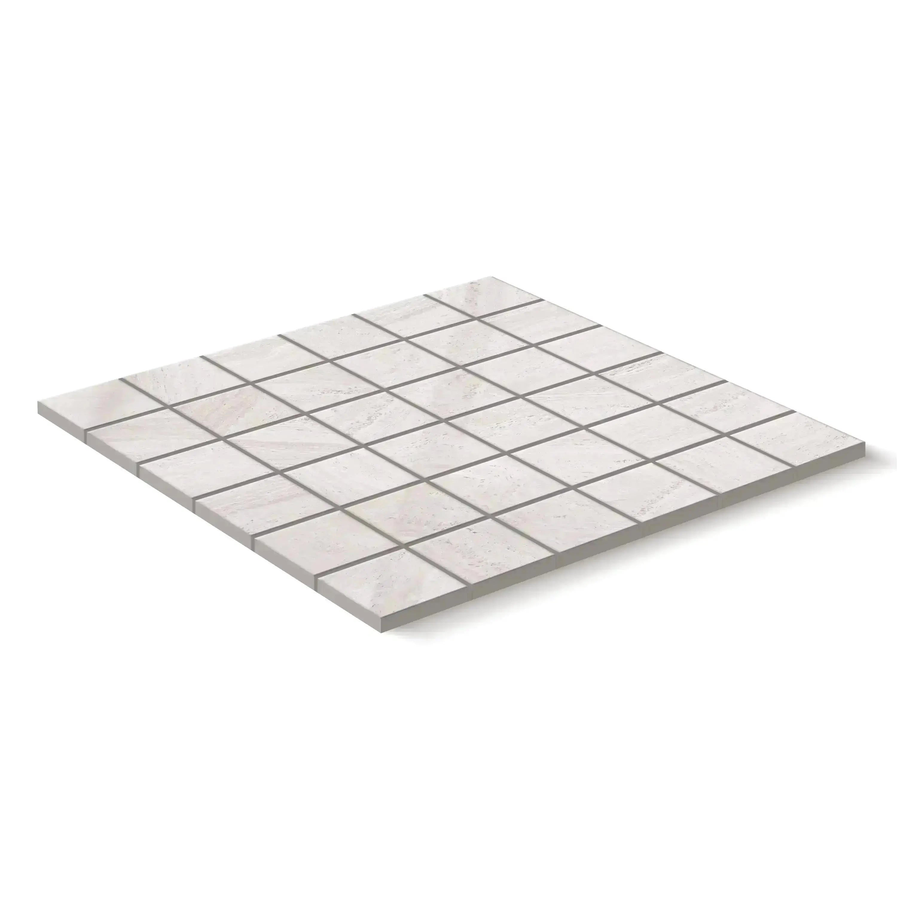 Travertino Porcelain Tile White Square Mosaic 2x2 Sheet Polished