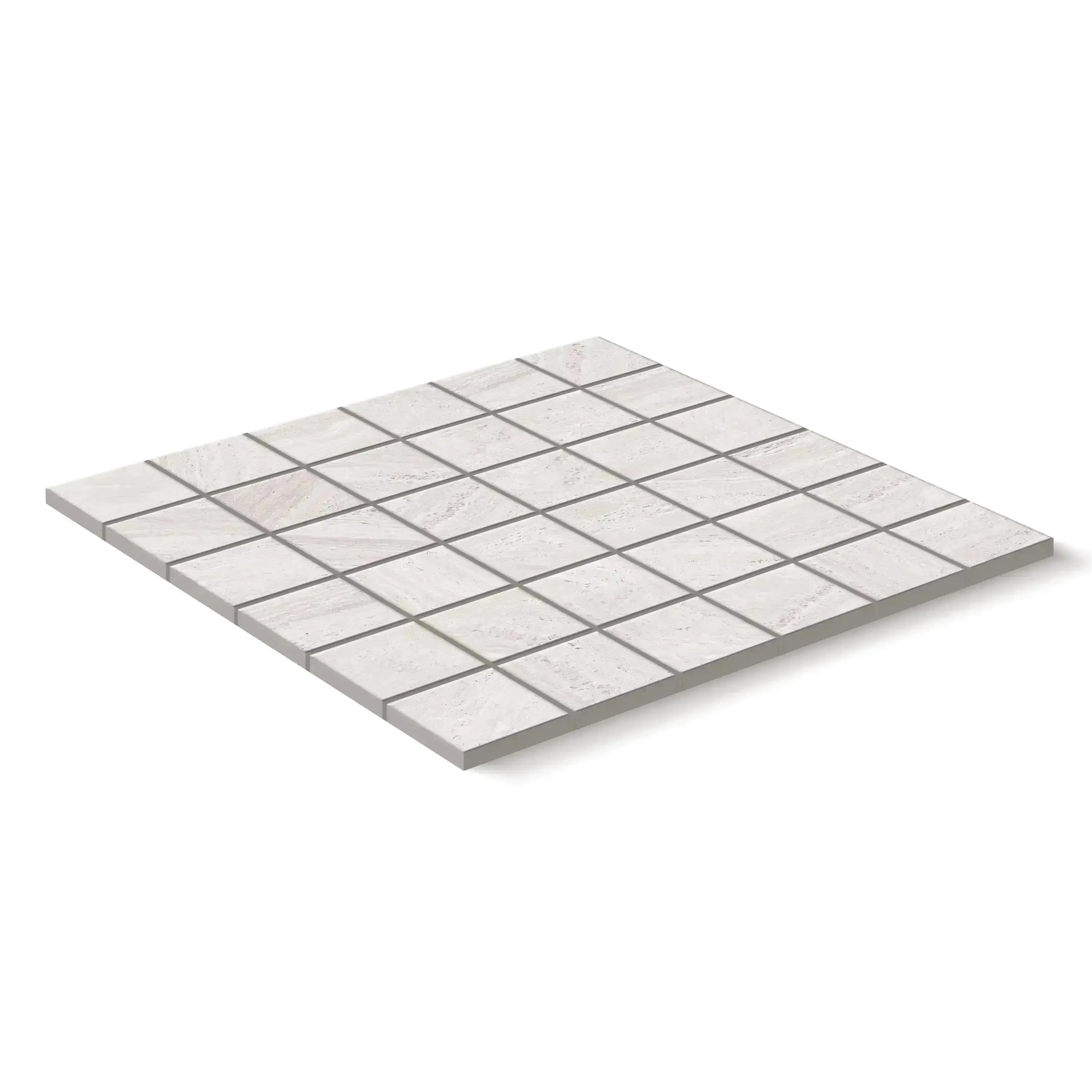 Travertino Porcelain Tile White Square Mosaic 2x2 Sheet Matte