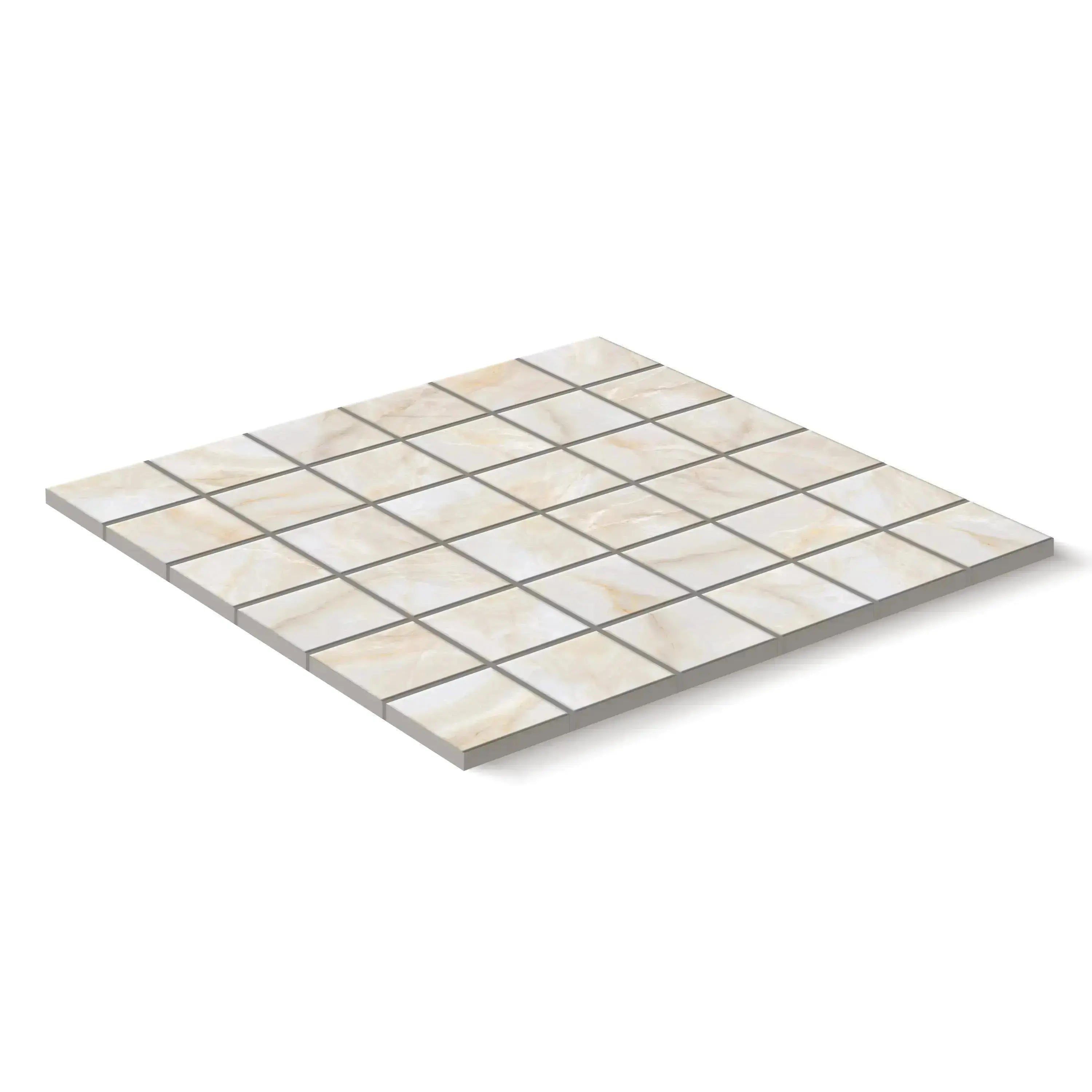 Opal Porcelain Tile Cream Square Mosaic 2x2 Sheet Matte