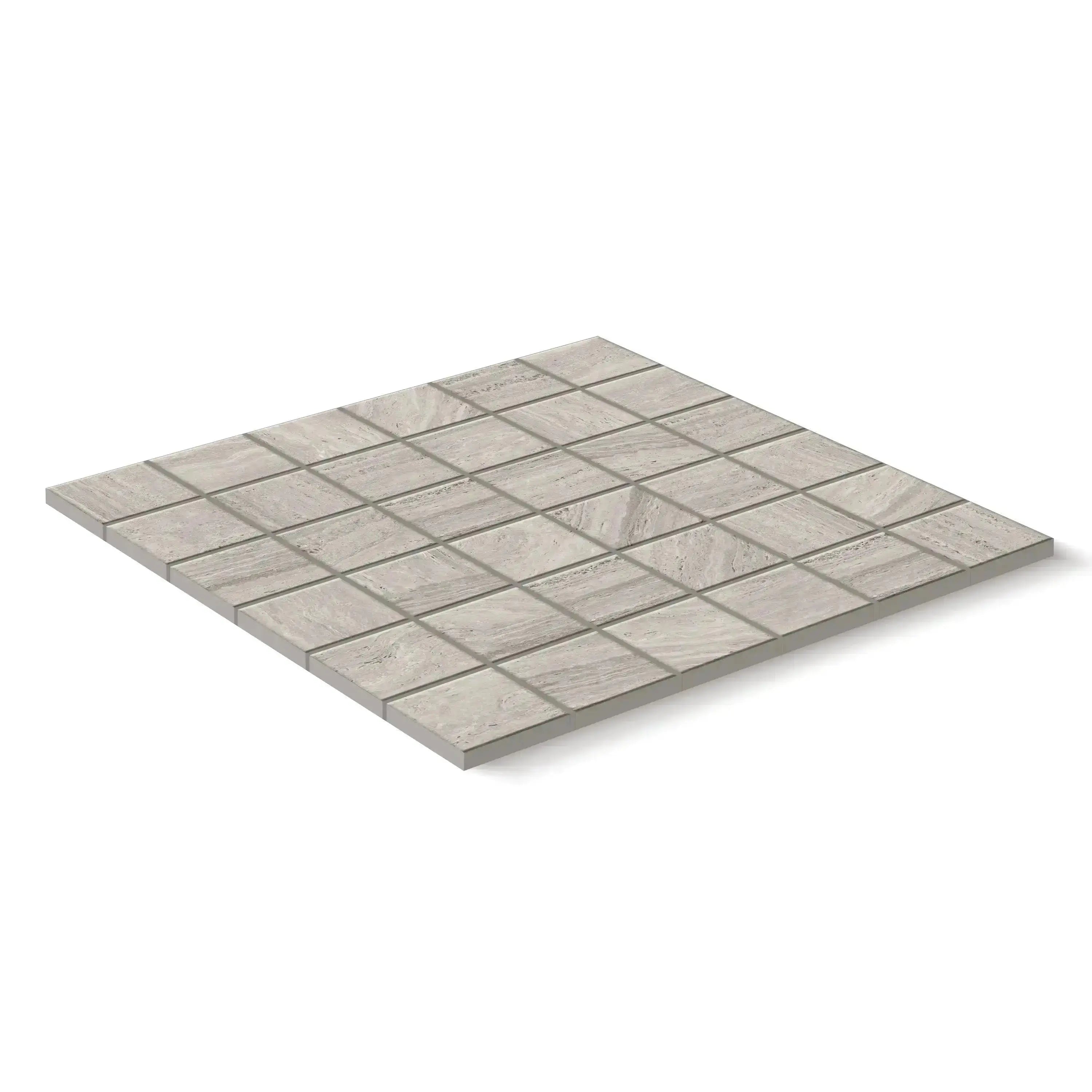 Travertino Porcelain Tile Gray Square Mosaic 2x2 Sheet Matte