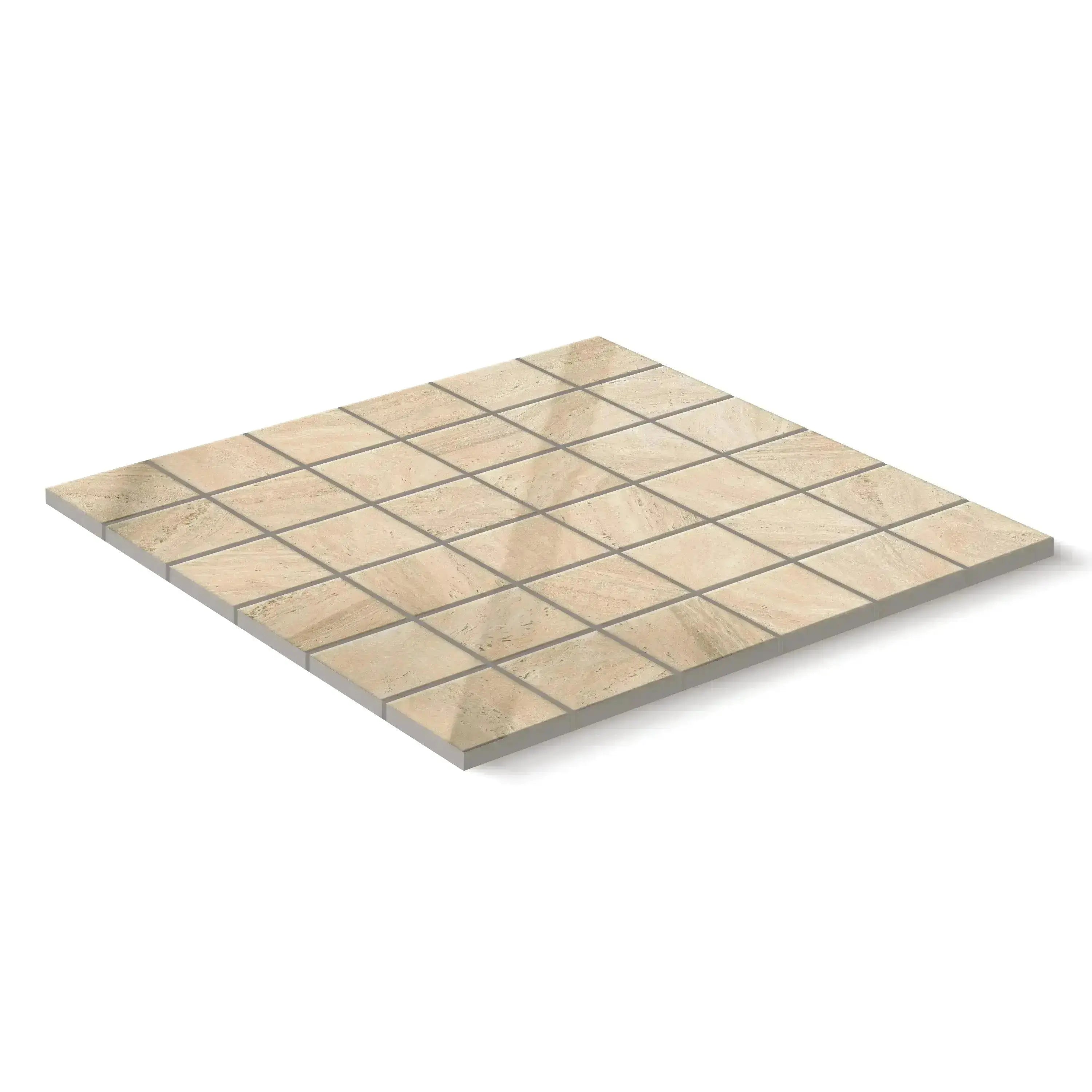 Travertino Porcelain Tile Beige Square Mosaic 2x2 Sheet Polished