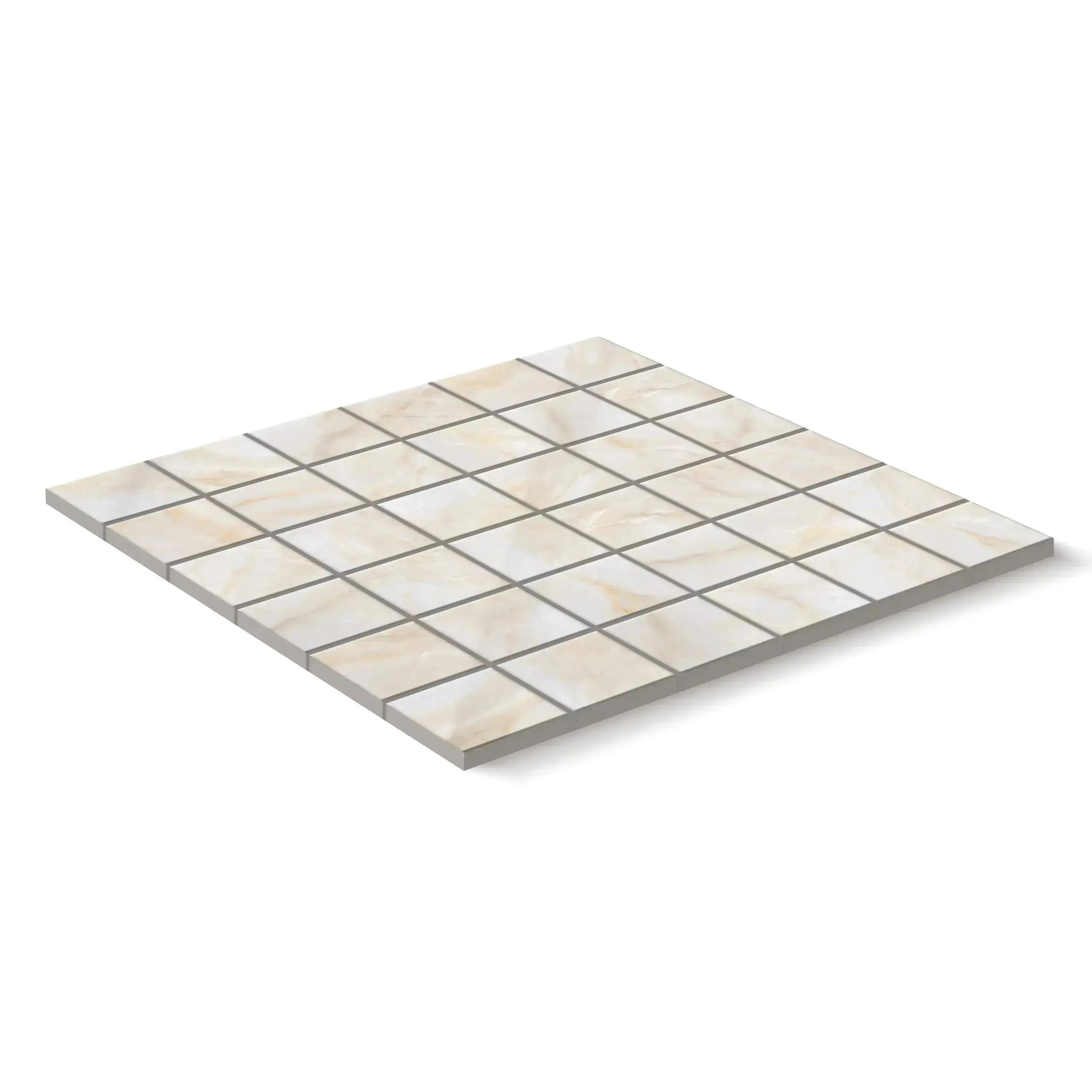 Opal Porcelain Tile Cream Square Mosaic 2x2 Sheet Polished