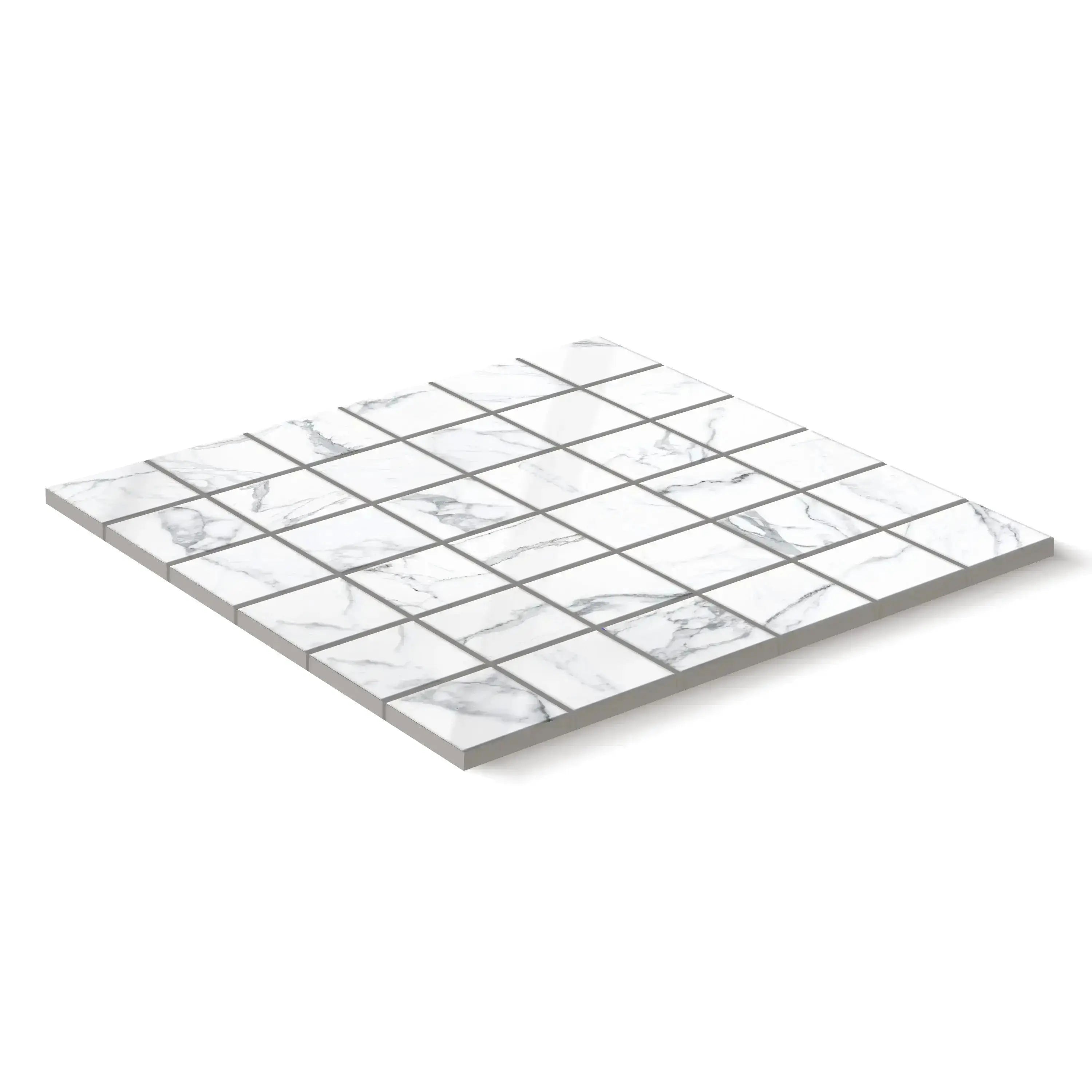 Statuario Porcelain Tile Square Mosaic 2x2 Sheet Polished