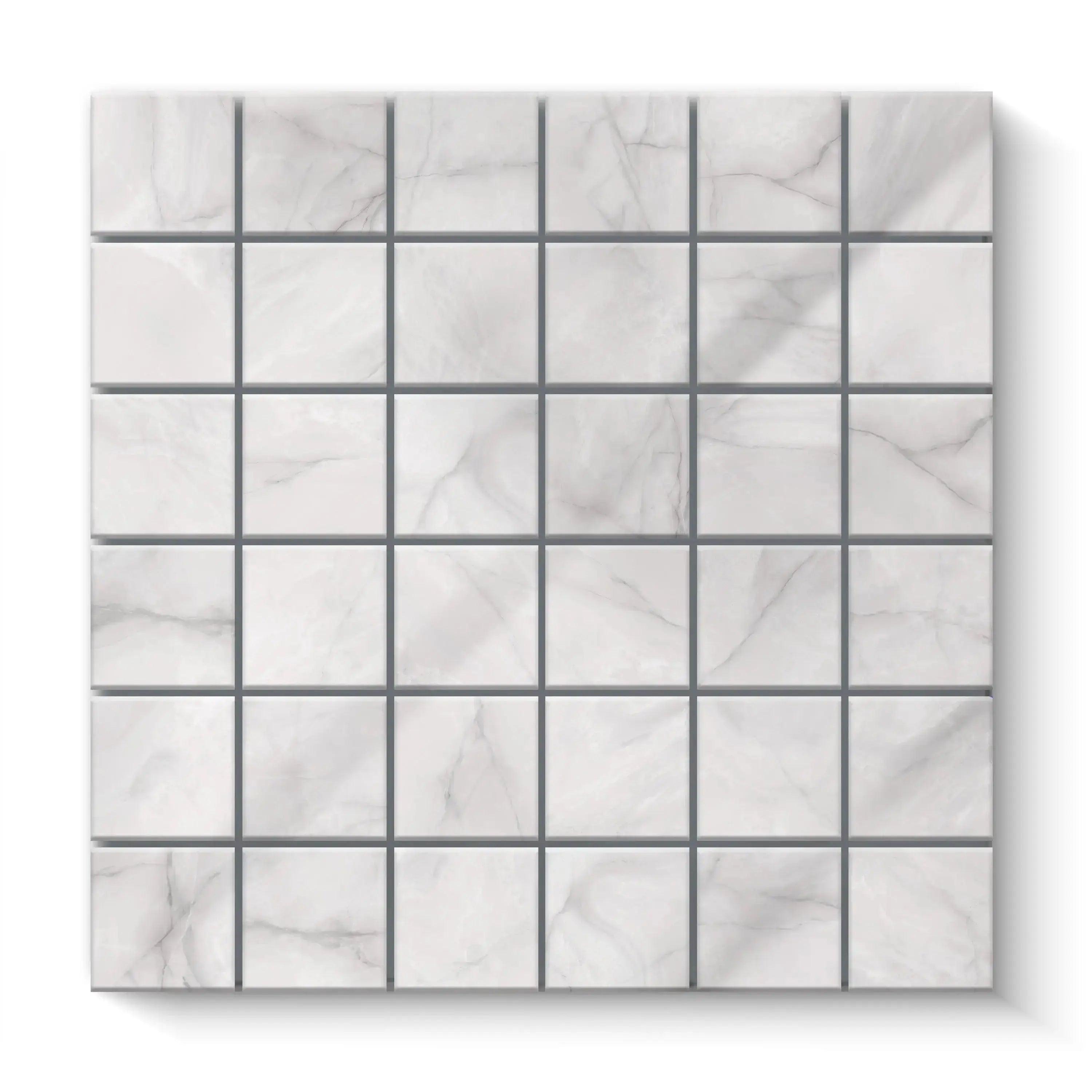 Opal Porcelain Tile White Square Mosaic 2x2 Sheet Polished
