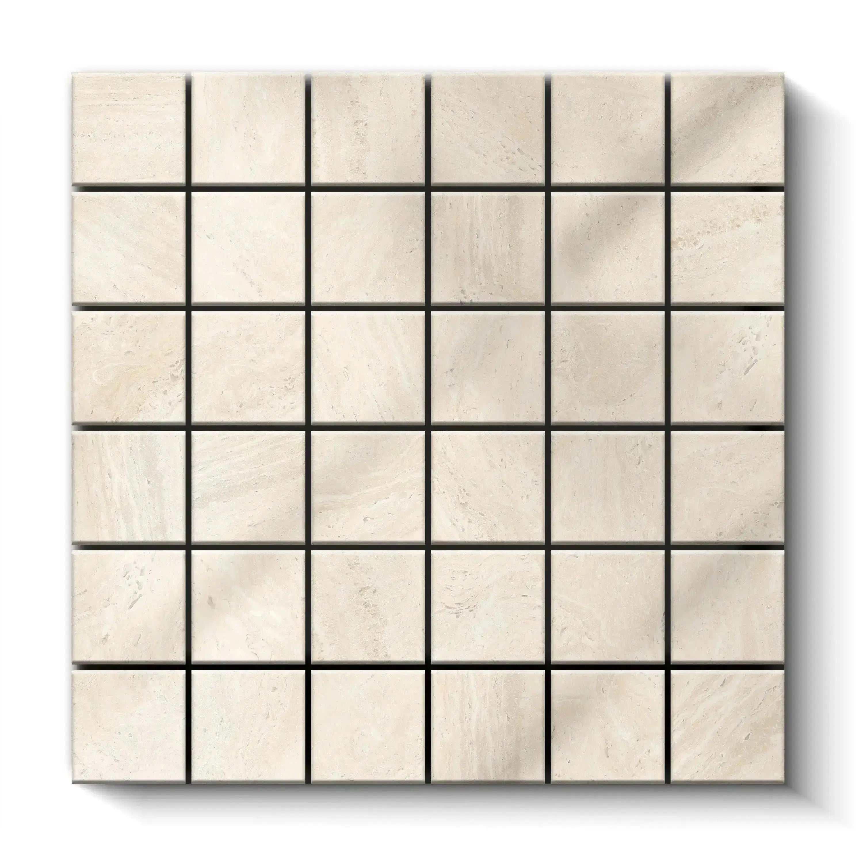 Travertino Porcelain Tile Ivory Square Mosaic 2x2 Sheet Polished