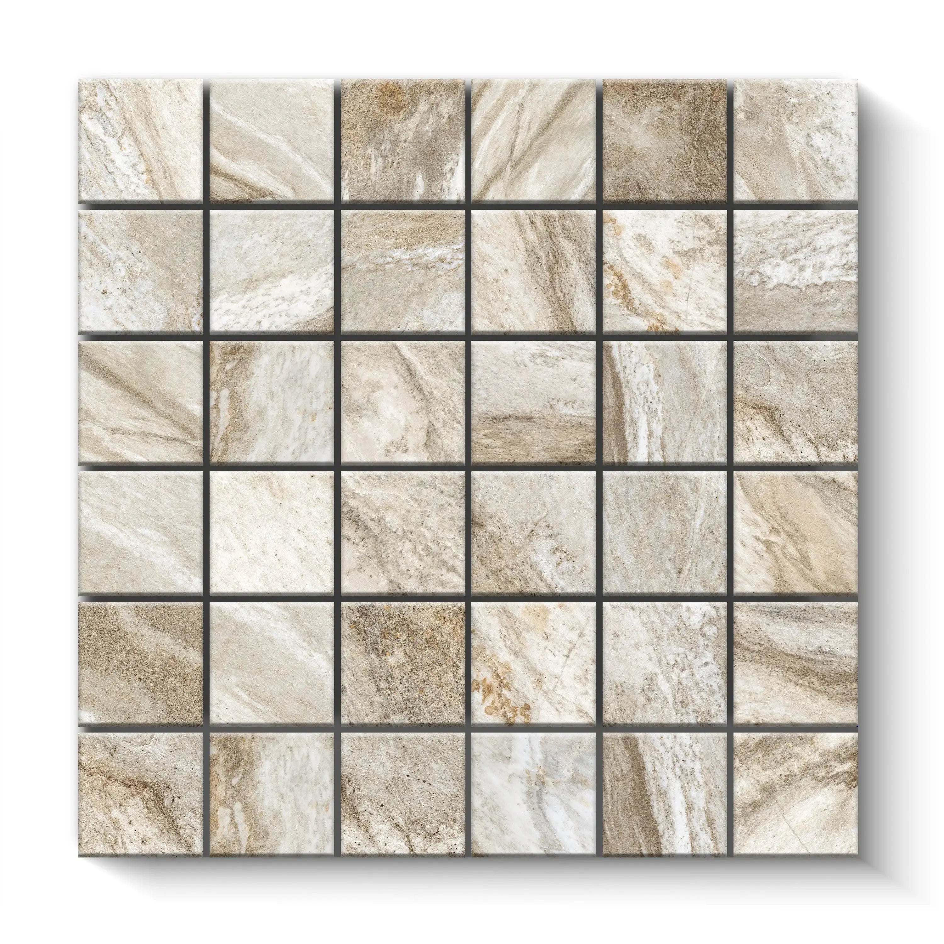 Nebula Porcelain Tile Beige Square Mosaic 2x2 Sheet
