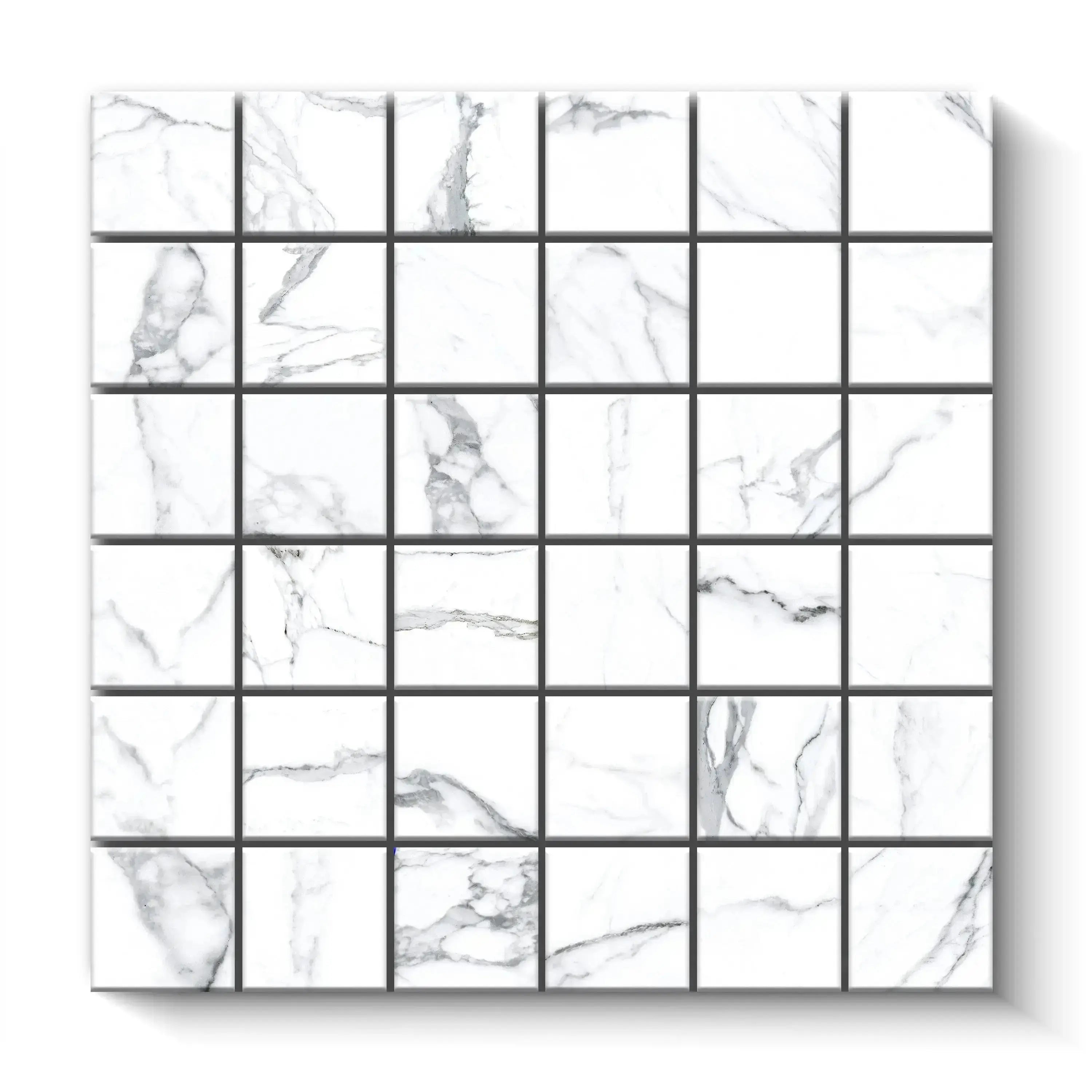 Statuario Porcelain Tile Square Mosaic 2x2 Sheet Matte
