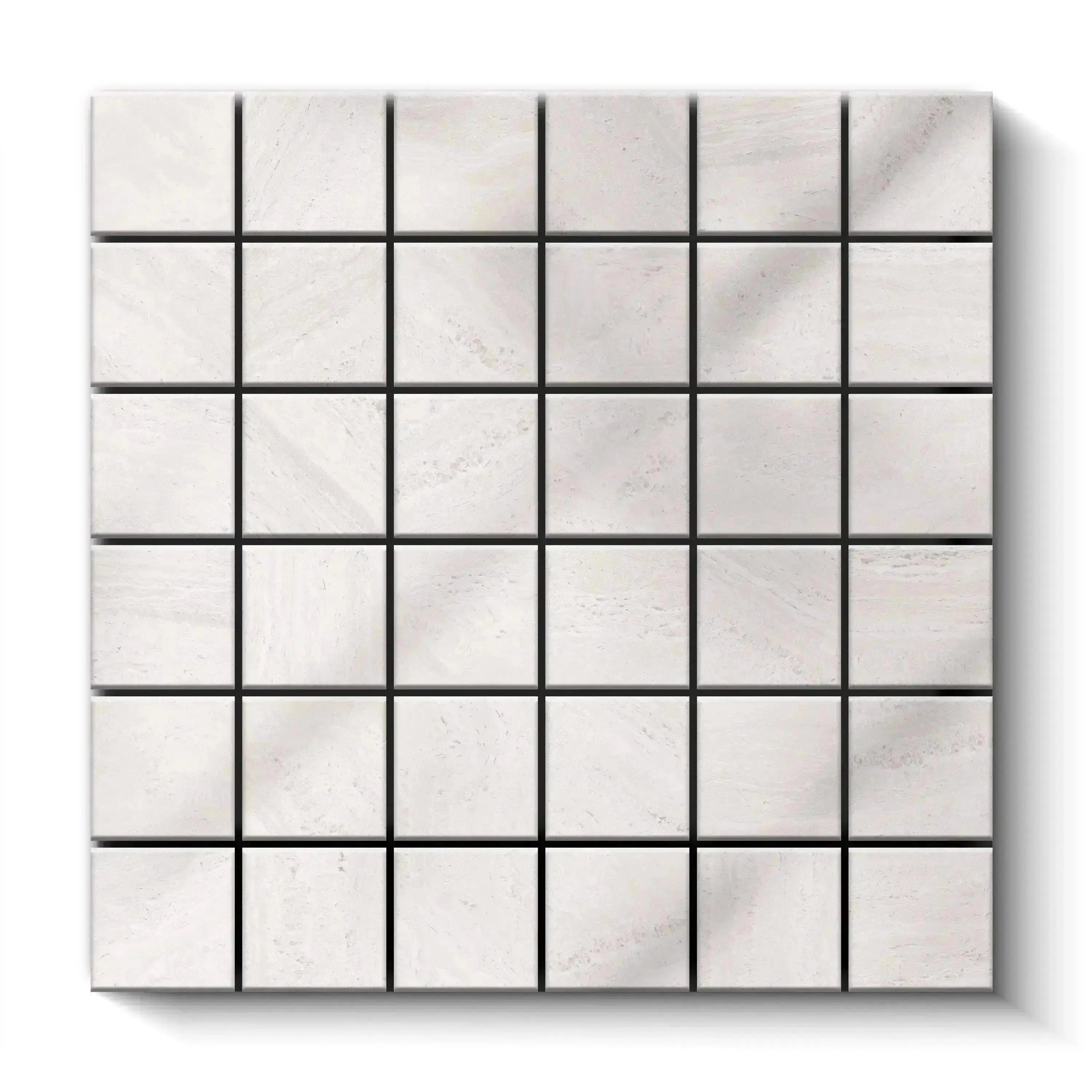 Travertino Porcelain Tile White Square Mosaic 2x2 Sheet Polished