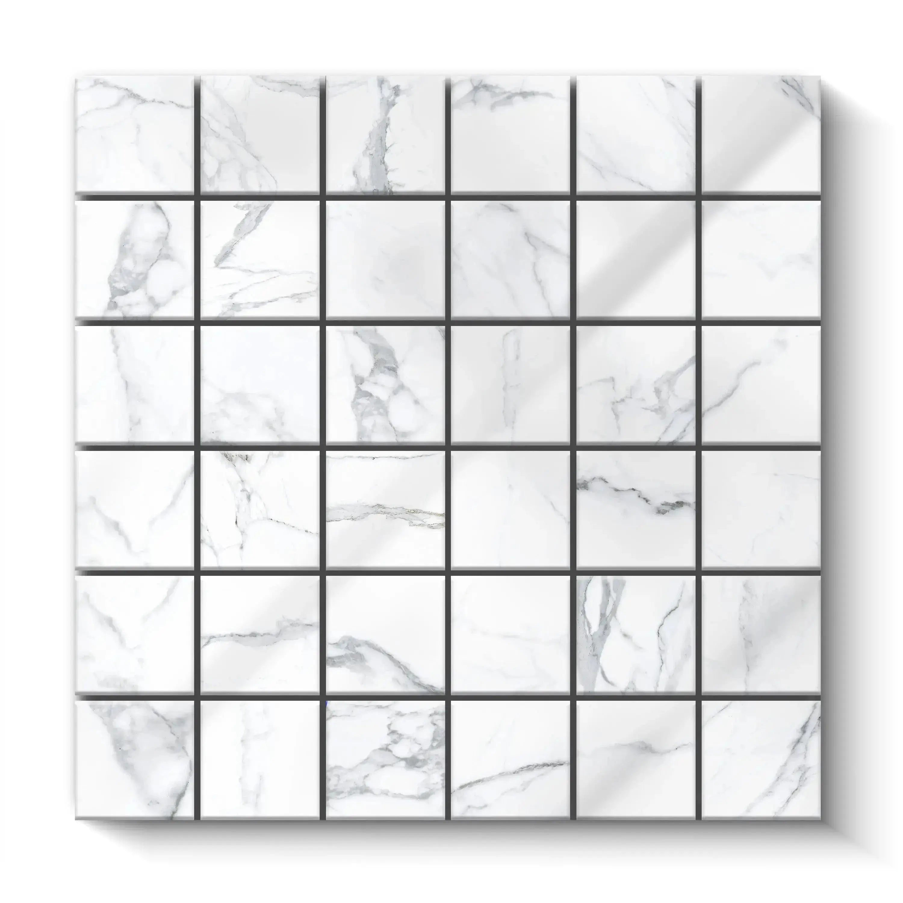Statuario Porcelain Tile Square Mosaic 2x2 Sheet Polished