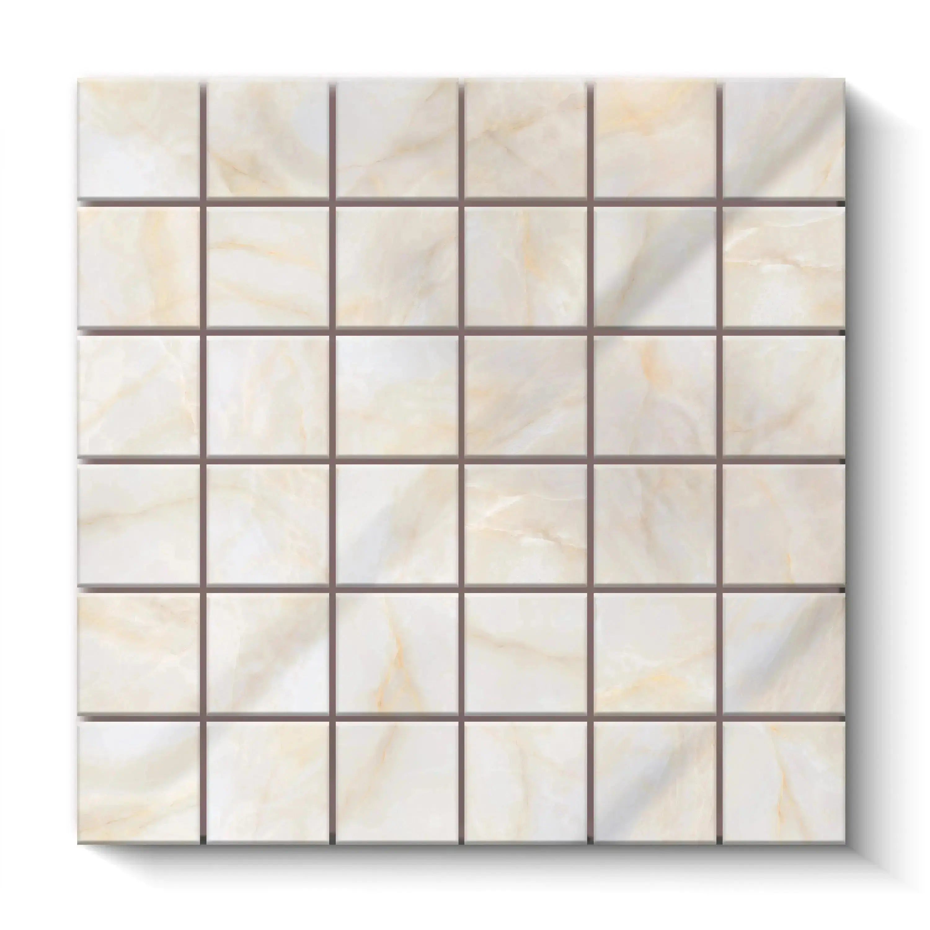 Opal Porcelain Tile Cream Square Mosaic 2x2 Sheet Polished
