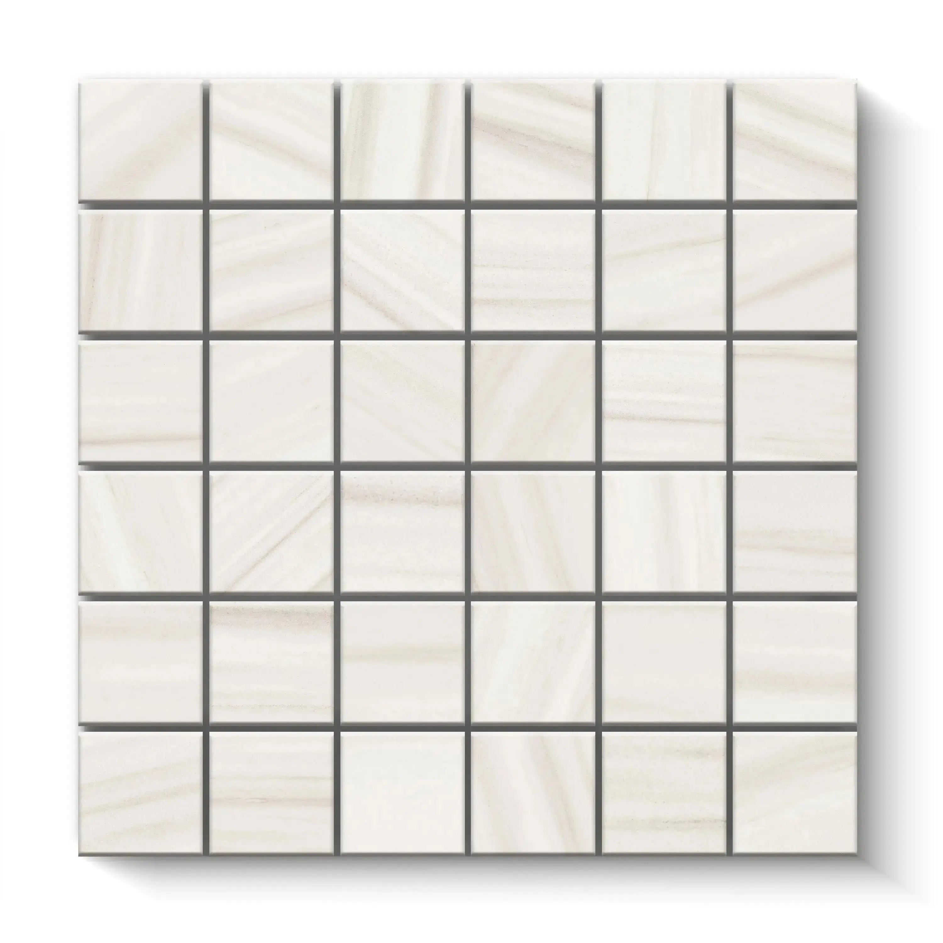 Dolostone Porcelain Tile Ivory Square Mosaic 2x2 Sheet Matte