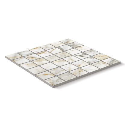 Aurora Porcelain Tile White Glossy Square Mosaic 2x2 Sheet
